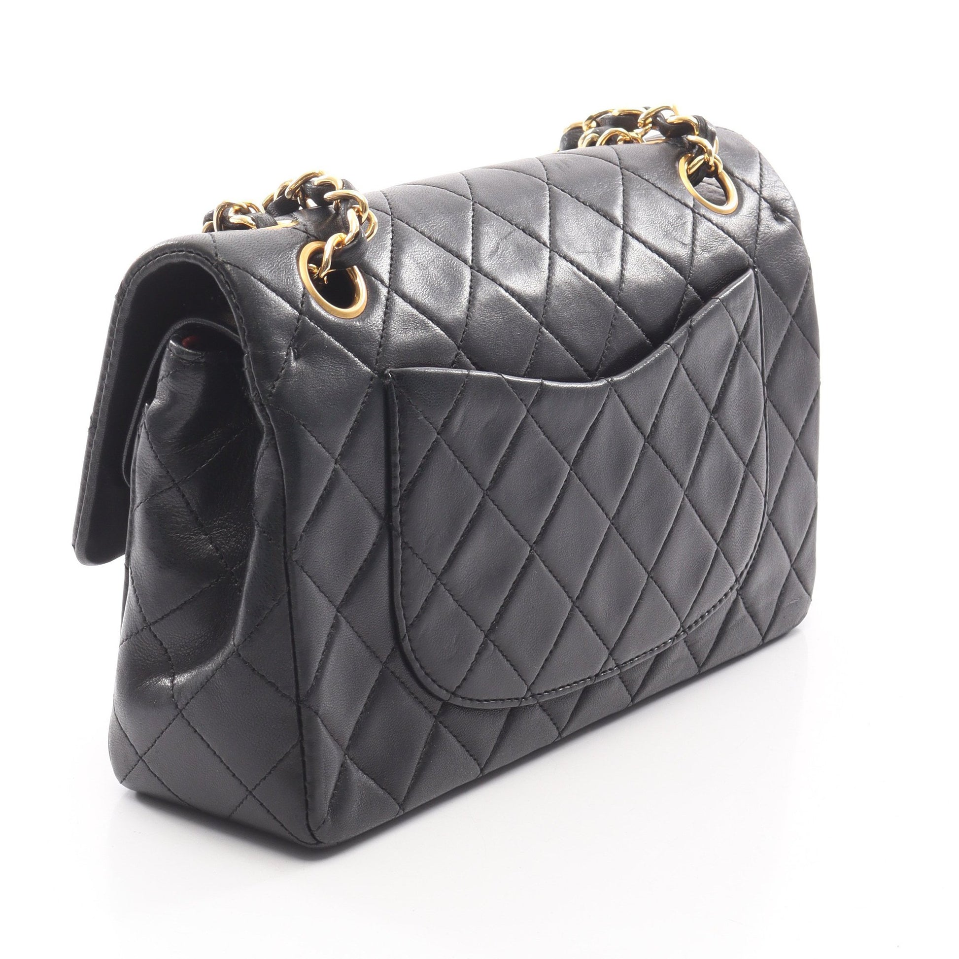マトラッセ Wフラップ Wチェーンショルダーバッグ ラムスキン ブラック ゴールド金具 シャネル バッグ CHANEL