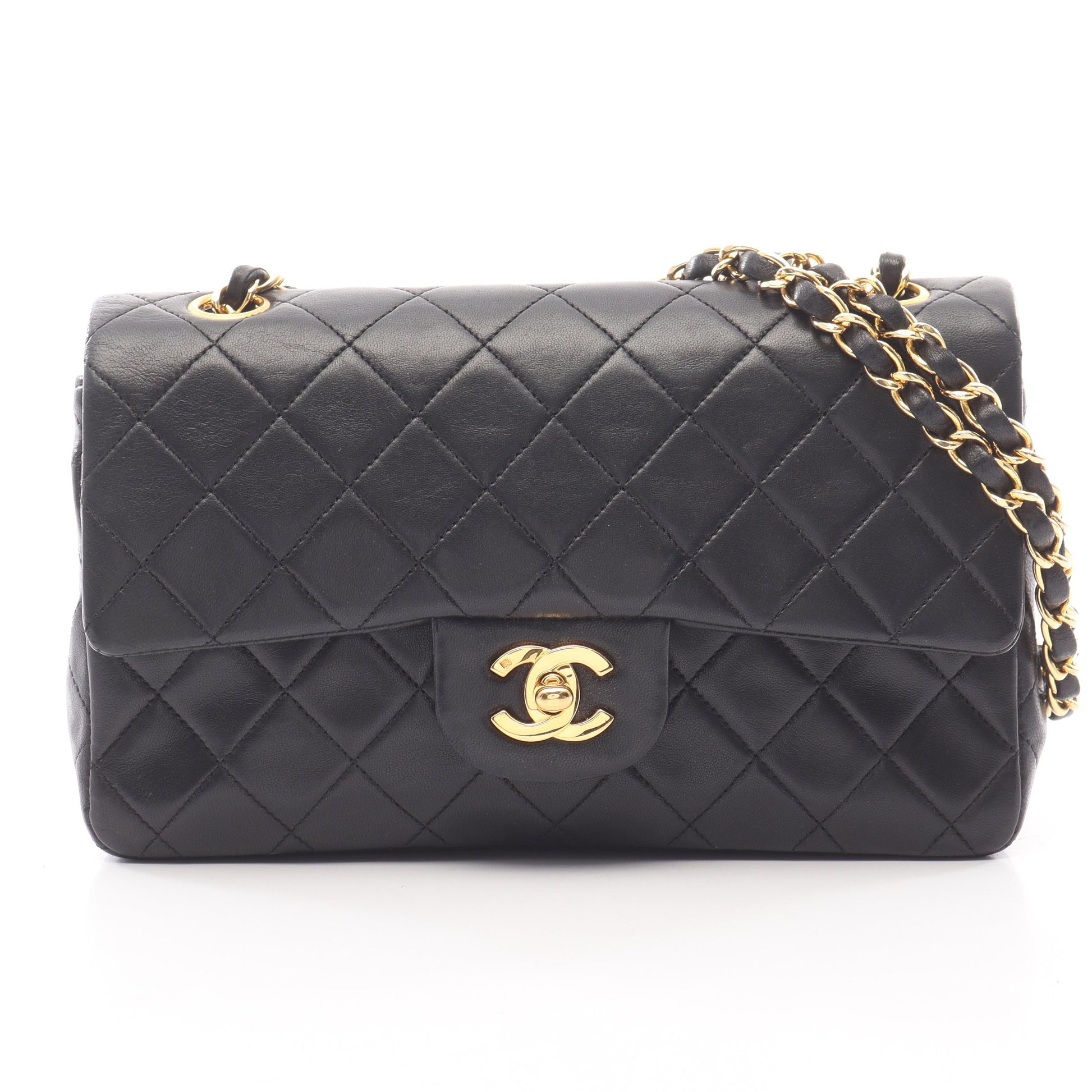 マトラッセ Wフラップ Wチェーンショルダーバッグ ラムスキン ブラック ゴールド金具 シャネル バッグ CHANEL