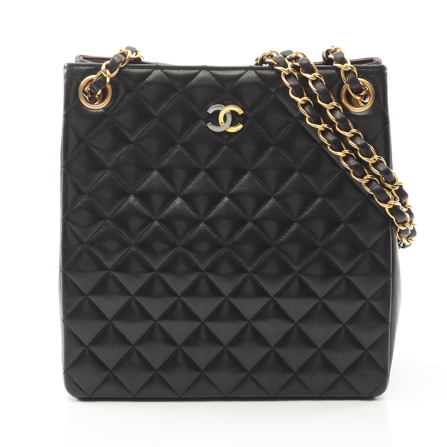マトラッセ チェーンショルダーバッグ チェーントートバッグ ラムスキン ブラック コンビ金具 シャネル バッグ CHANEL