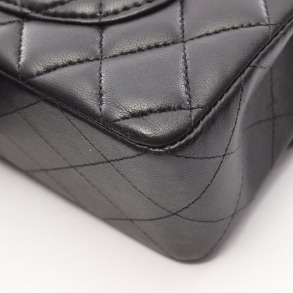 マトラッセ Wフラップ Wチェーンショルダーバッグ ラムスキン ブラック シルバー金具 シャネル バッグ CHANEL