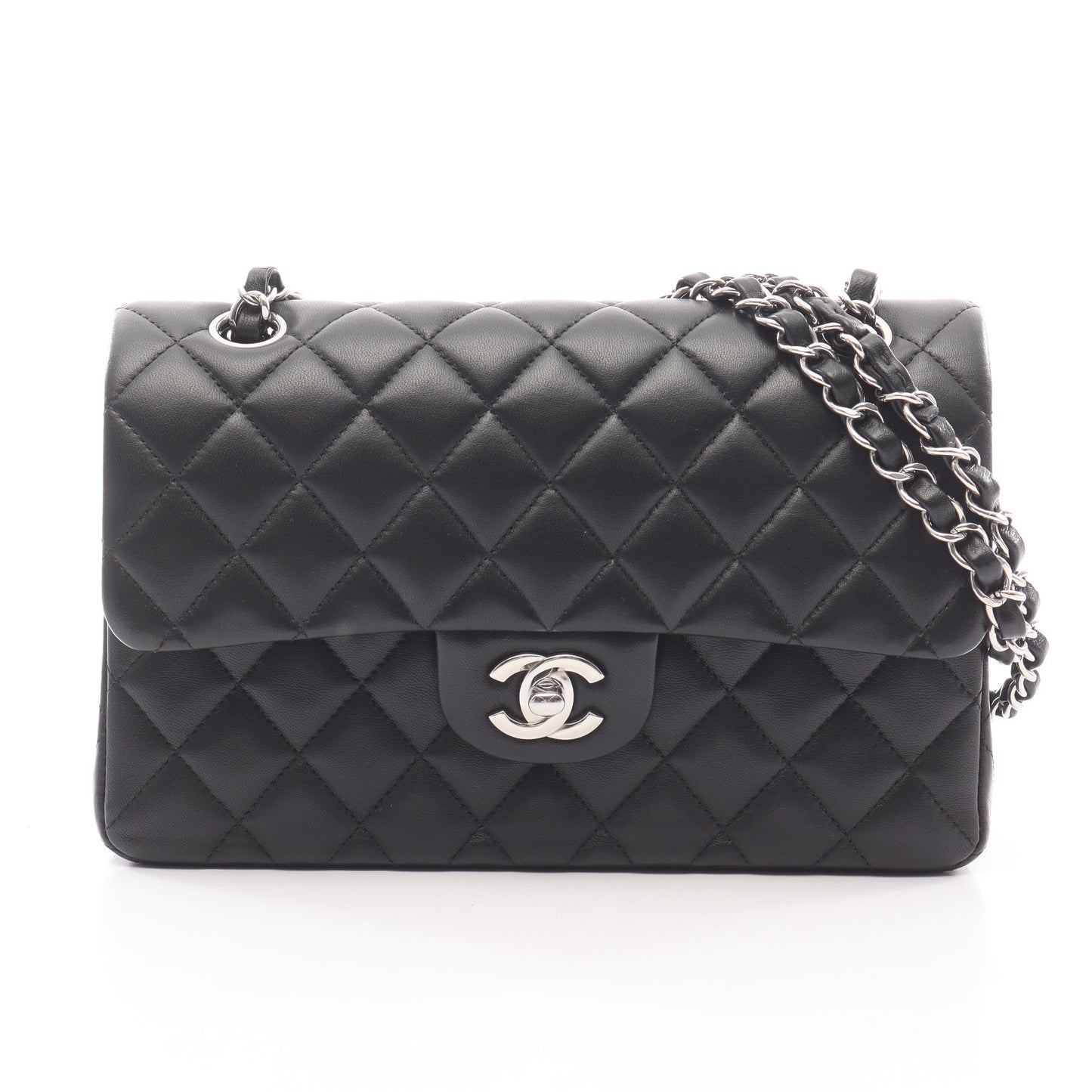マトラッセ Wフラップ Wチェーンショルダーバッグ ラムスキン ブラック シルバー金具 シャネル バッグ CHANEL