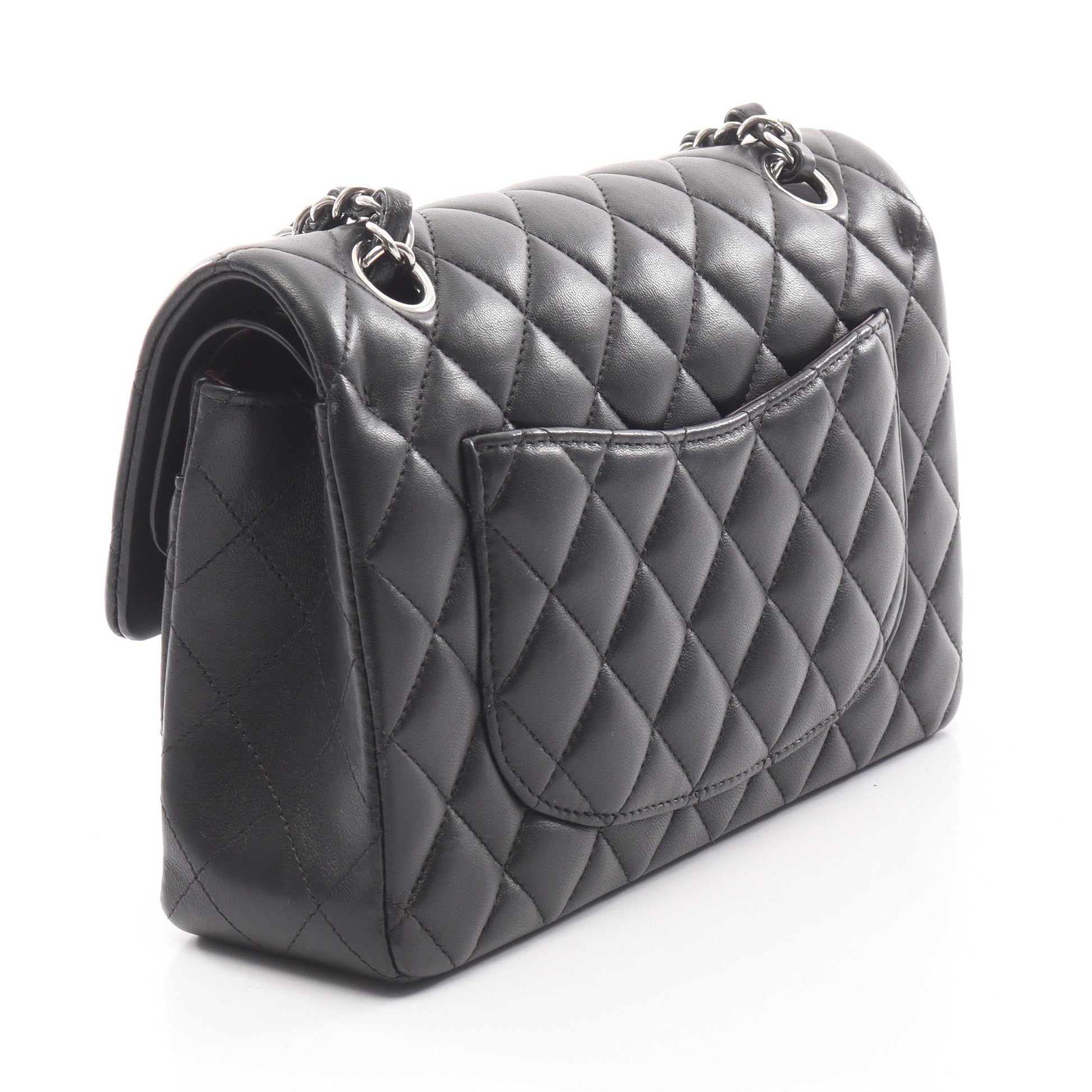 マトラッセ Wフラップ Wチェーンショルダーバッグ ラムスキン ブラック シルバー金具 シャネル バッグ CHANEL