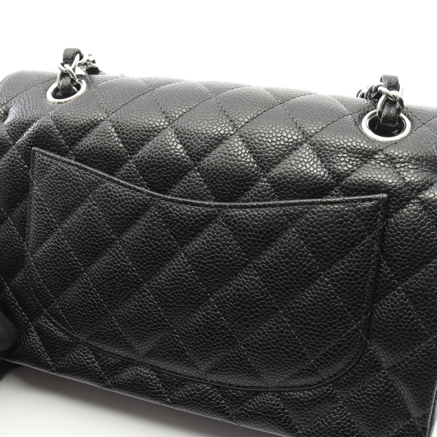 マトラッセ Wフラップ Wチェーンショルダーバッグ キャビアスキン ブラック シルバー金具 シャネル バッグ CHANEL