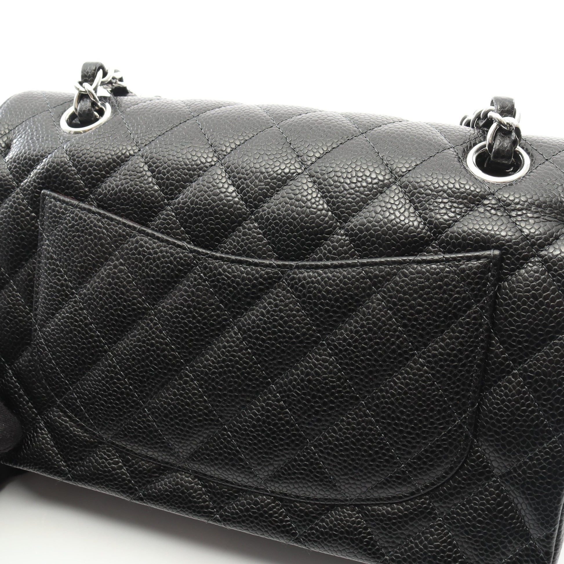 マトラッセ Wフラップ Wチェーンショルダーバッグ キャビアスキン ブラック シルバー金具 シャネル バッグ CHANEL