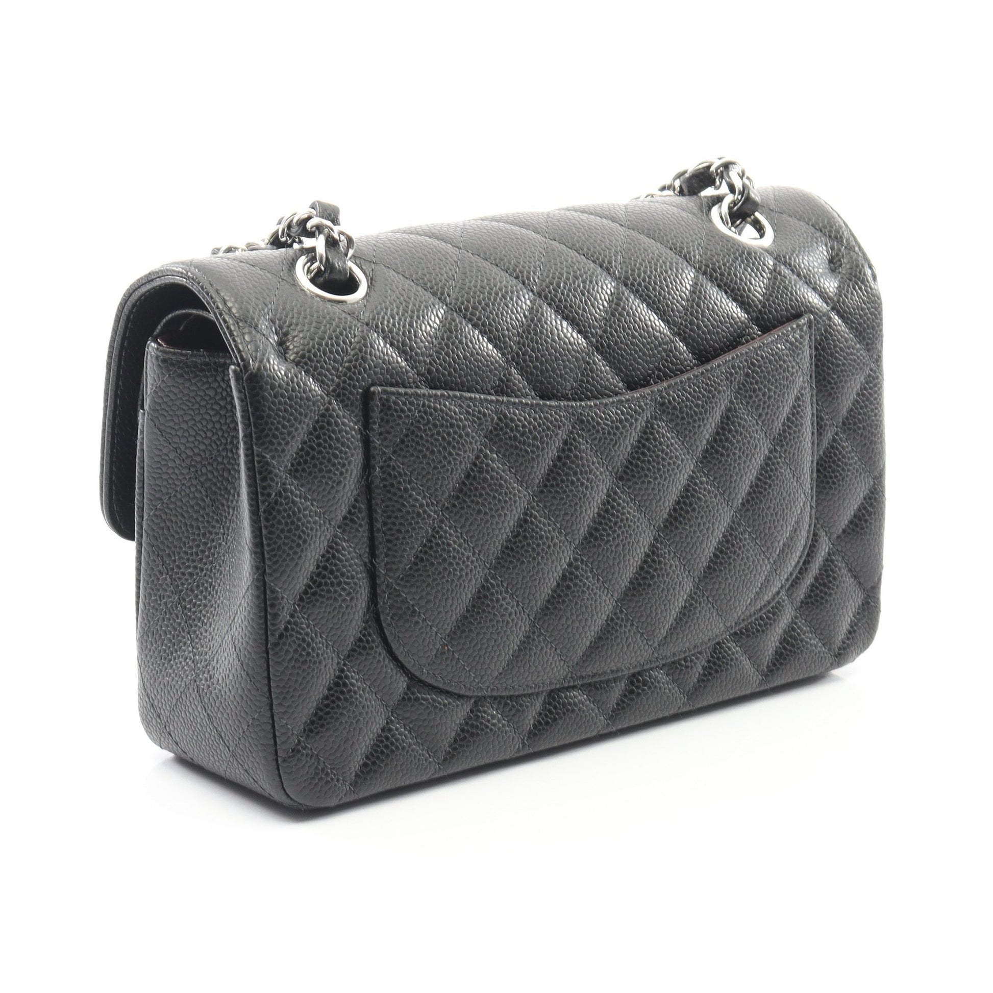 マトラッセ Wフラップ Wチェーンショルダーバッグ キャビアスキン ブラック シルバー金具 シャネル バッグ CHANEL