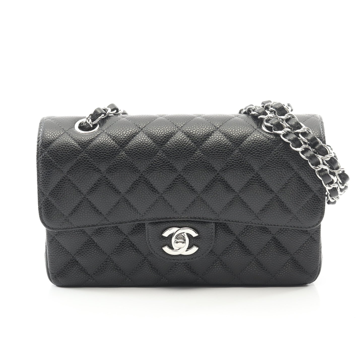 マトラッセ Wフラップ Wチェーンショルダーバッグ キャビアスキン ブラック シルバー金具 シャネル バッグ CHANEL