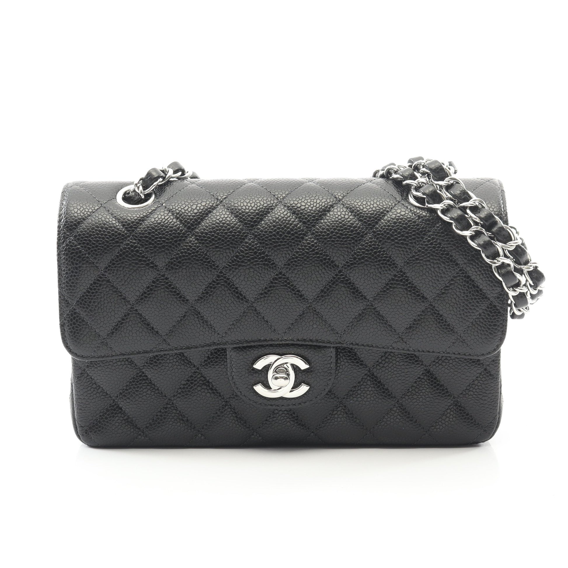 マトラッセ Wフラップ Wチェーンショルダーバッグ キャビアスキン ブラック シルバー金具 シャネル バッグ CHANEL