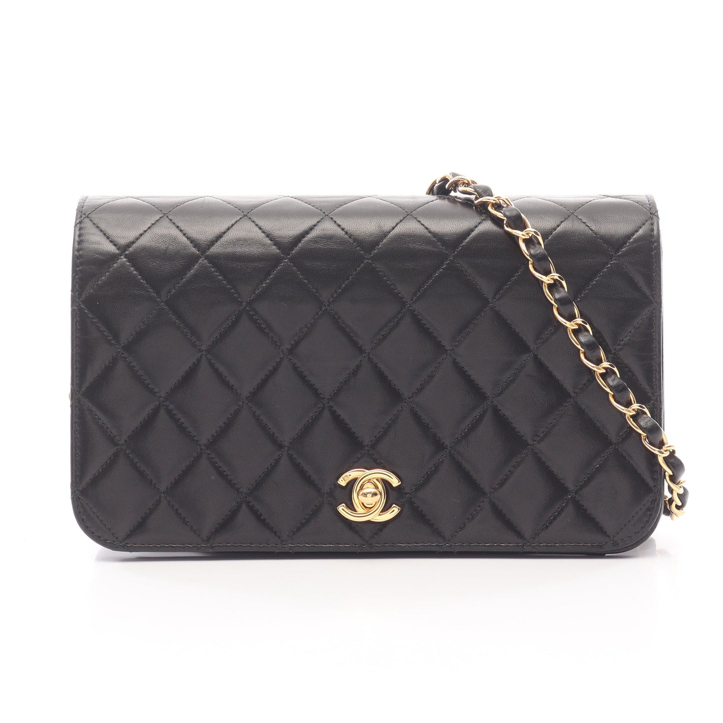マトラッセ フルフラップ チェーンショルダーバッグ ラムスキン ブラック ゴールド金具 シャネル バッグ CHANEL