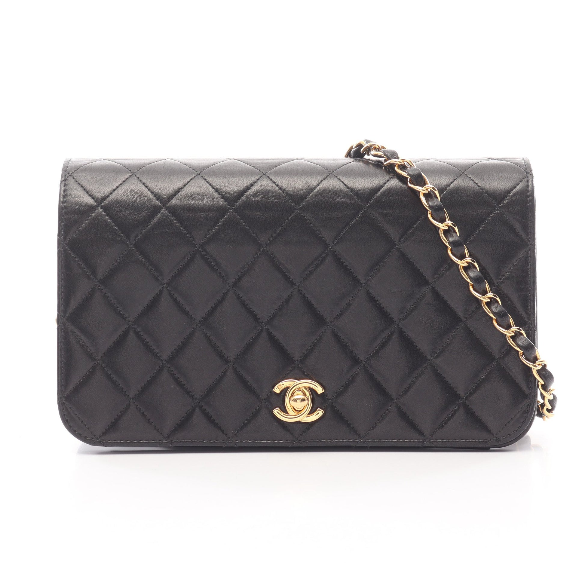 マトラッセ フルフラップ チェーンショルダーバッグ ラムスキン ブラック ゴールド金具 シャネル バッグ CHANEL