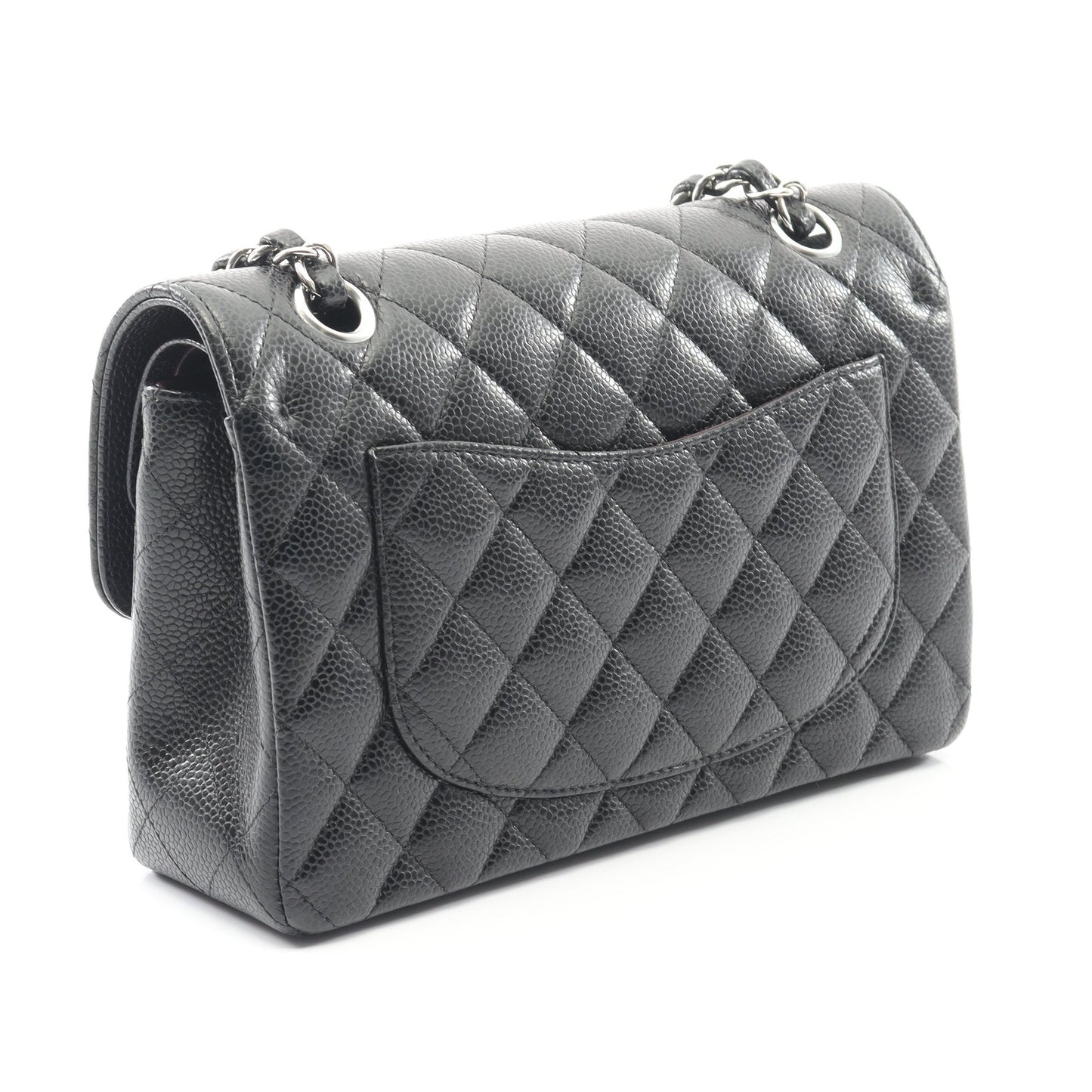 マトラッセ Wフラップ Wチェーンショルダーバッグ キャビアスキン ブラック シルバー金具 シャネル バッグ CHANEL