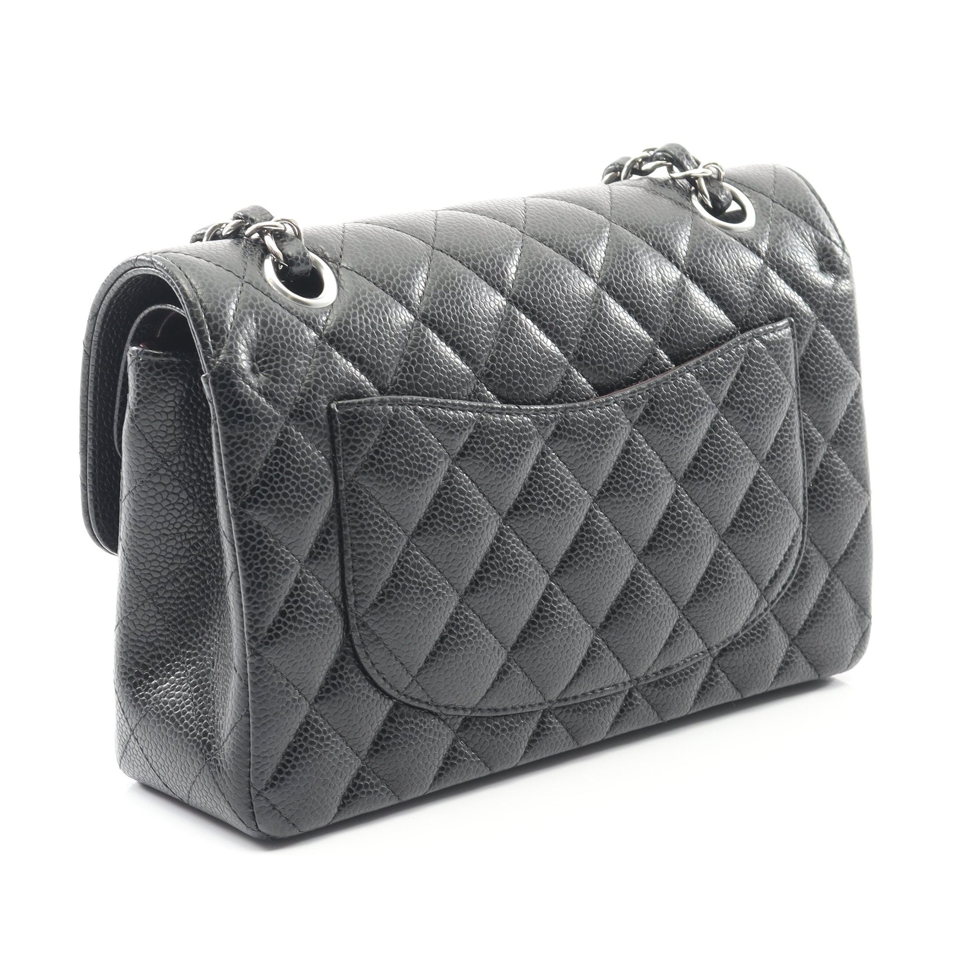 マトラッセ Wフラップ Wチェーンショルダーバッグ キャビアスキン ブラック シルバー金具 シャネル バッグ CHANEL