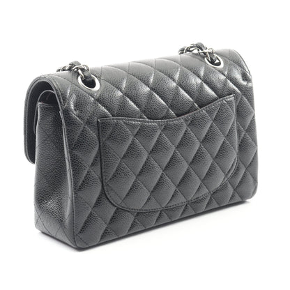 マトラッセ Wフラップ Wチェーンショルダーバッグ キャビアスキン ブラック シルバー金具 シャネル バッグ CHANEL