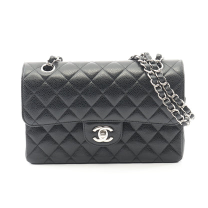 マトラッセ Wフラップ Wチェーンショルダーバッグ キャビアスキン ブラック シルバー金具 シャネル バッグ CHANEL