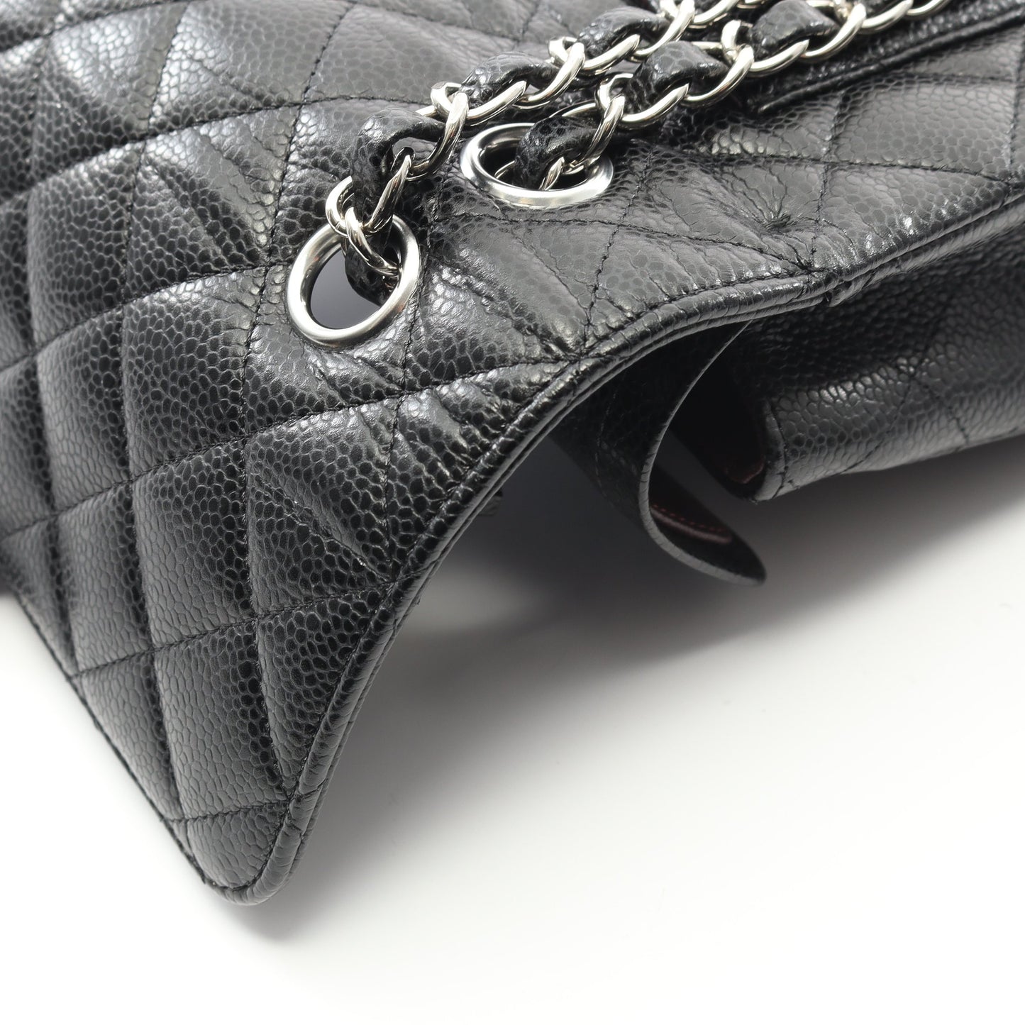 マトラッセ Wフラップ Wチェーンショルダーバッグ キャビアスキン ブラック シルバー金具 シャネル バッグ CHANEL