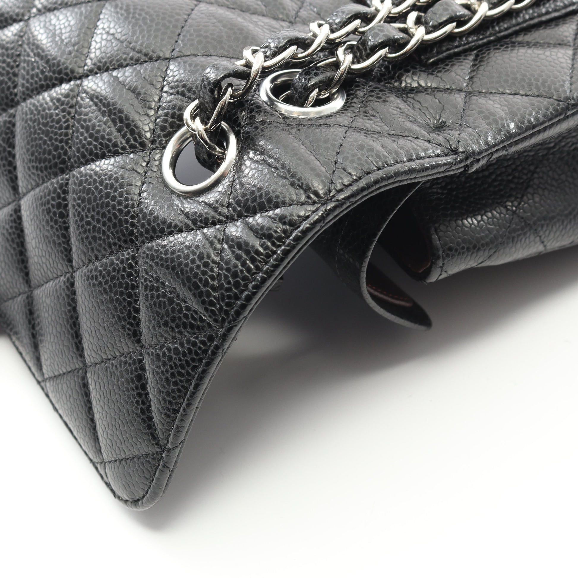 マトラッセ Wフラップ Wチェーンショルダーバッグ キャビアスキン ブラック シルバー金具 シャネル バッグ CHANEL