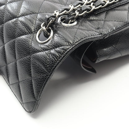 マトラッセ Wフラップ Wチェーンショルダーバッグ キャビアスキン ブラック シルバー金具 シャネル バッグ CHANEL