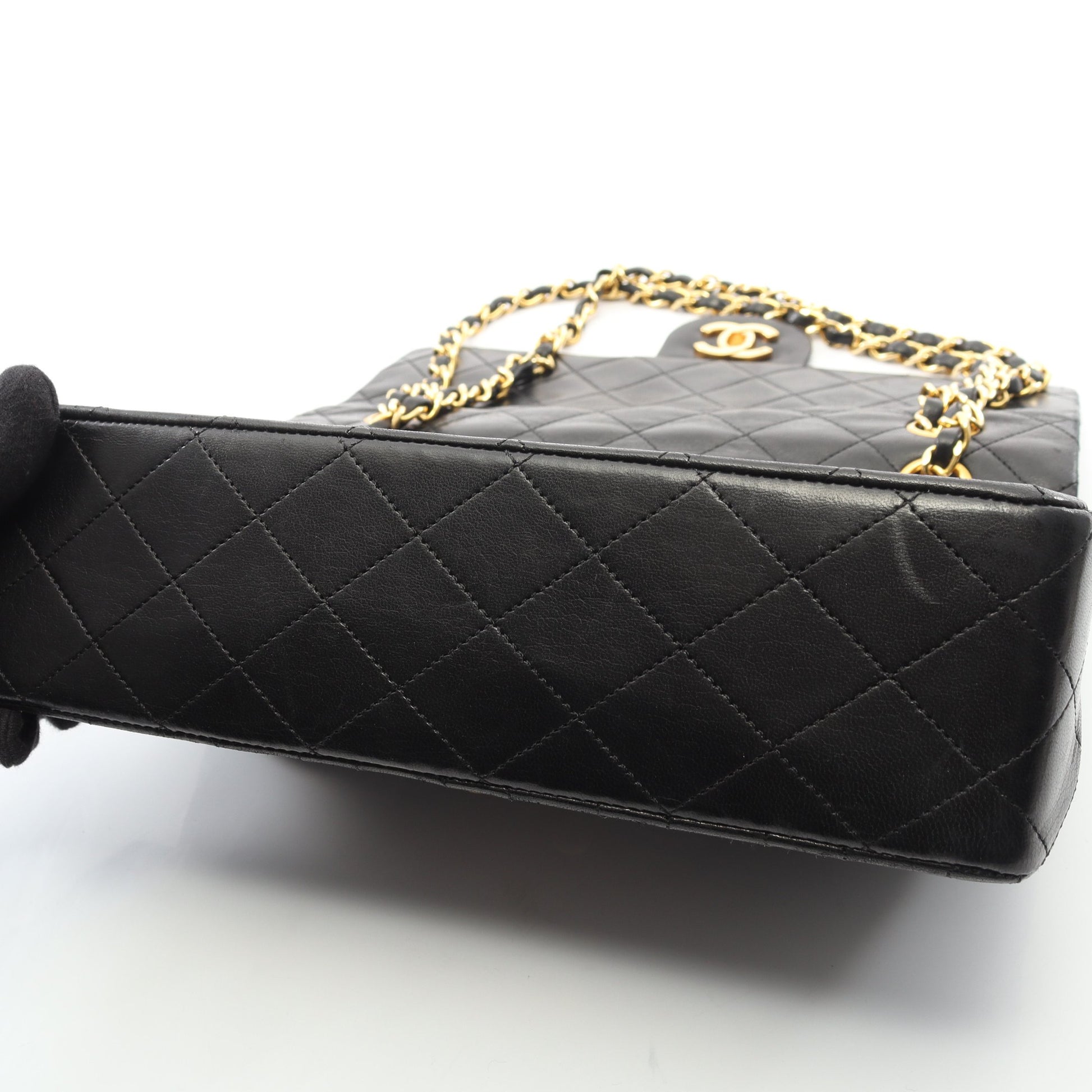 マトラッセ Wフラップ Wチェーンショルダーバッグ ラムスキン ブラック ゴールド金具 ヴィンテージ シャネル バッグ CHANEL
