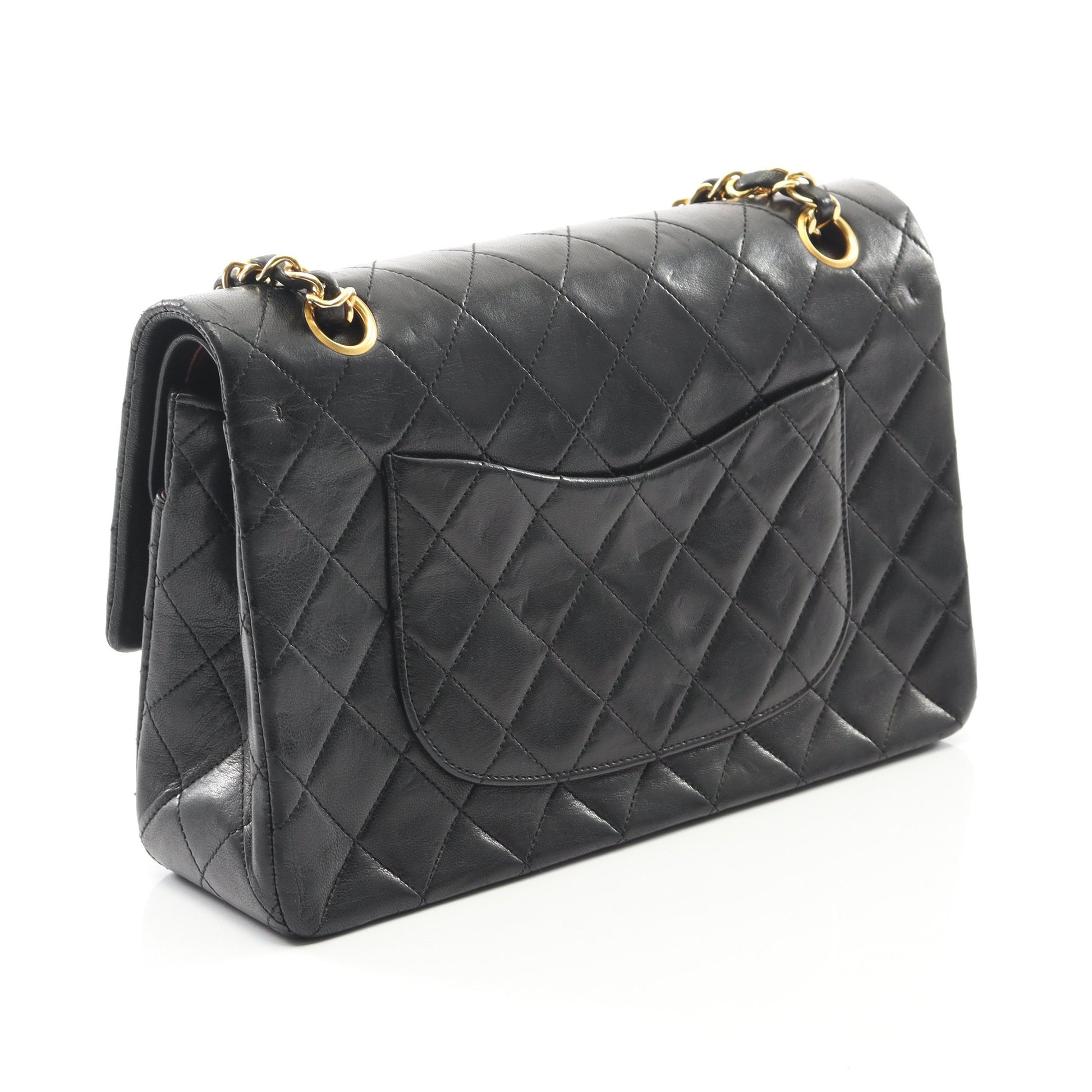 マトラッセ Wフラップ Wチェーンショルダーバッグ ラムスキン ブラック ゴールド金具 ヴィンテージ シャネル バッグ CHANEL