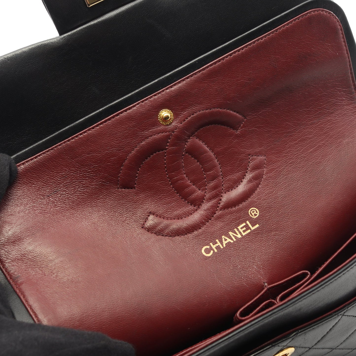 マトラッセ Wフラップ Wチェーンショルダーバッグ ラムスキン ブラック ゴールド金具 ヴィンテージ シャネル バッグ CHANEL