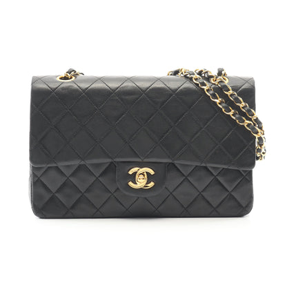 マトラッセ Wフラップ Wチェーンショルダーバッグ ラムスキン ブラック ゴールド金具 ヴィンテージ シャネル バッグ CHANEL