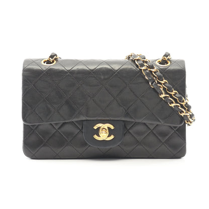 マトラッセ Wフラップ Wチェーンショルダーバッグ ラムスキン ブラック ゴールド金具 シャネル バッグ CHANEL