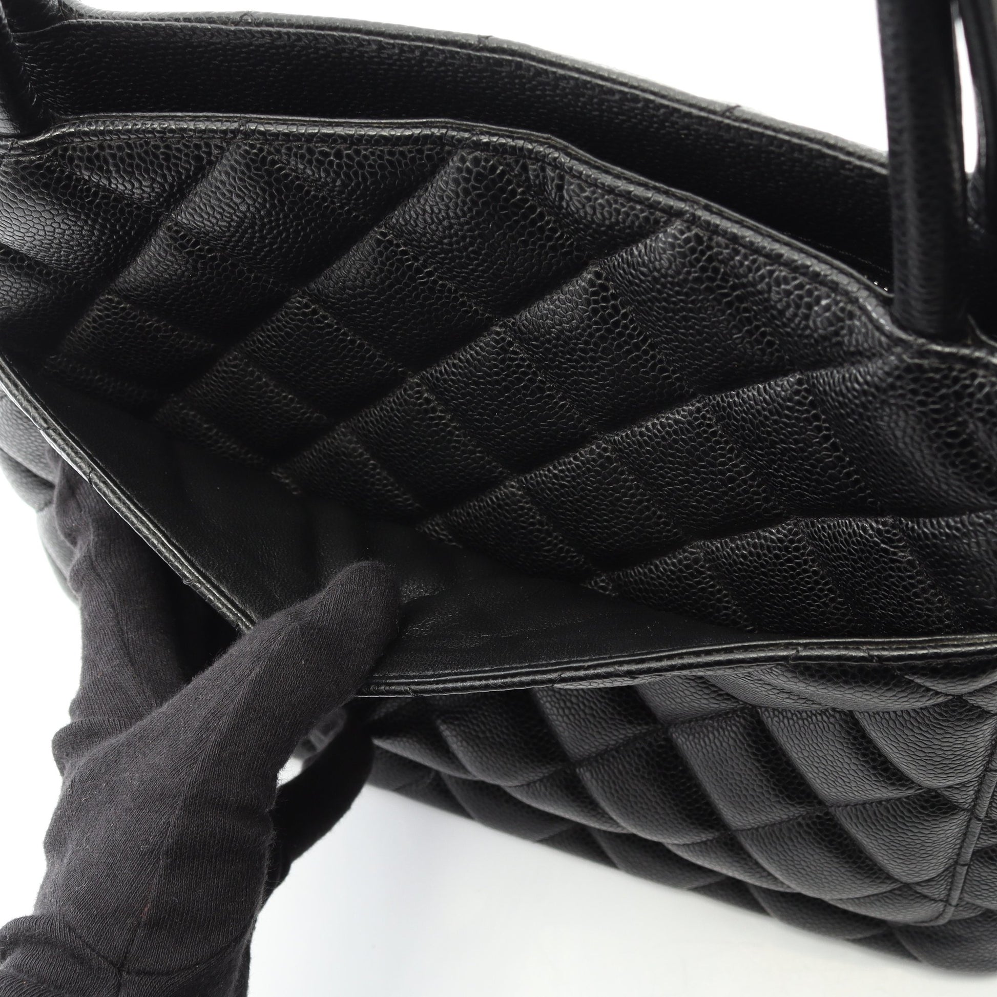 復刻トート ハンドバッグ トートバッグ キャビアスキン ブラック シルバー金具 シャネル バッグ CHANEL