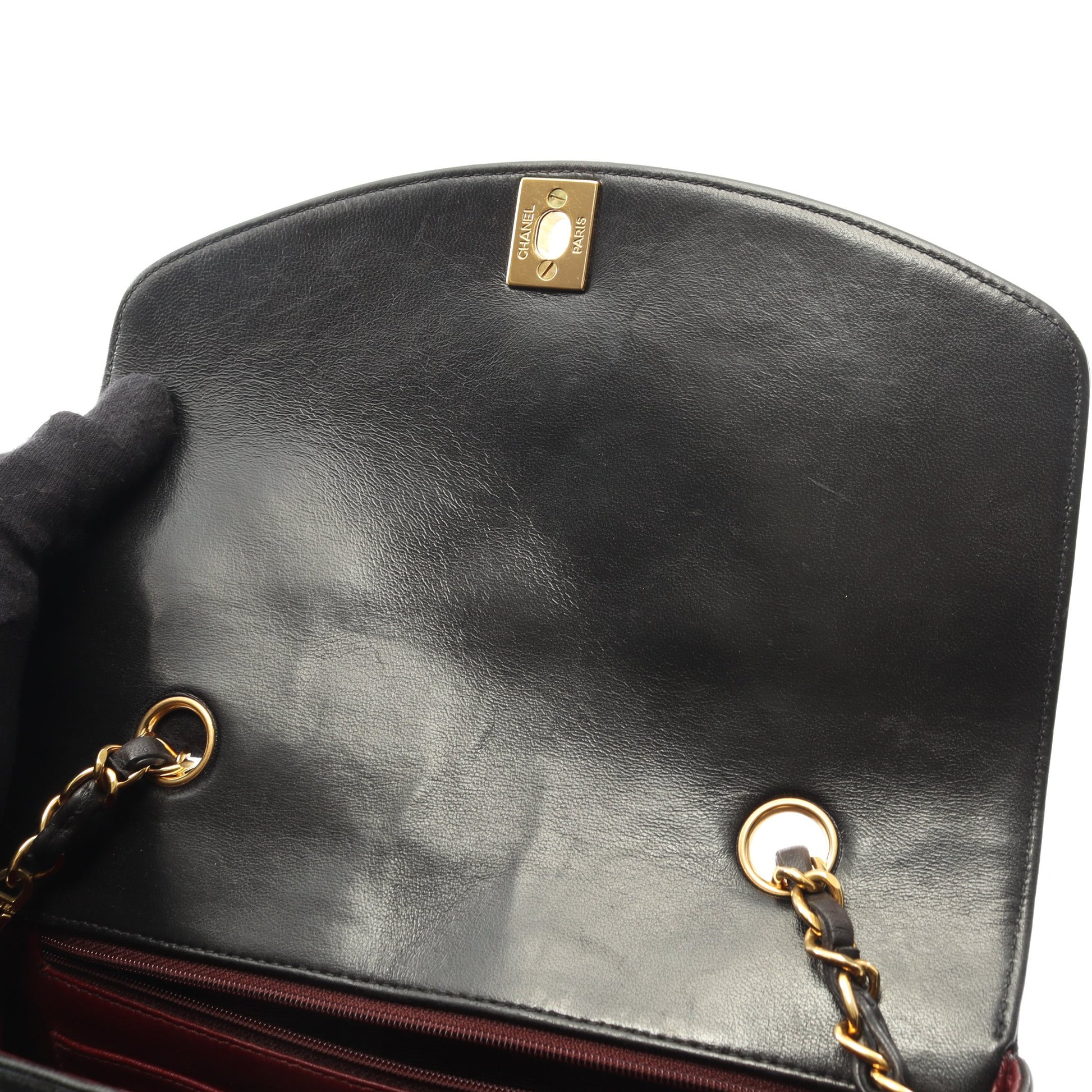 マトラッセ ダイアナフラップ チェーンショルダーバッグ ラムスキン ブラック ゴールド金具 シャネル バッグ CHANEL
