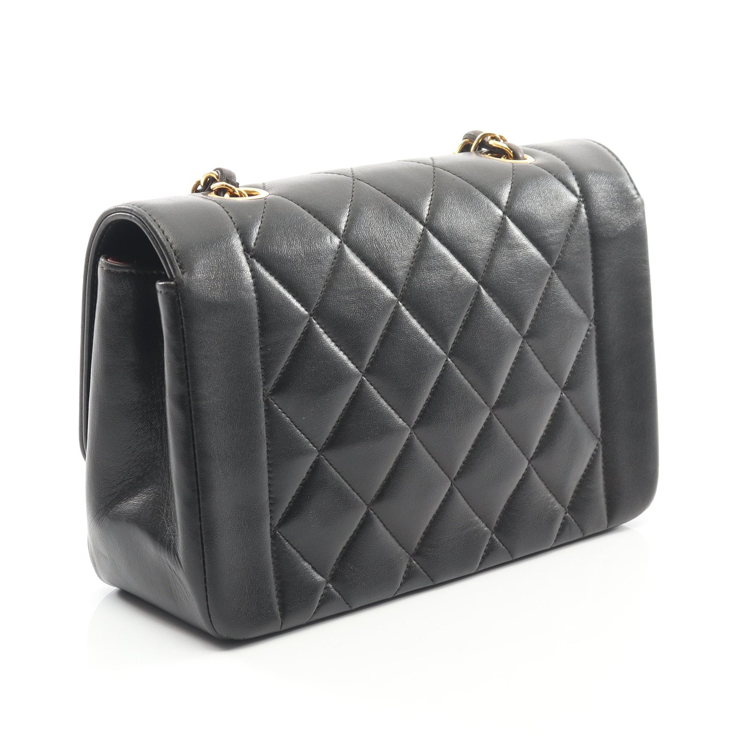 マトラッセ ダイアナフラップ チェーンショルダーバッグ ラムスキン ブラック ゴールド金具 シャネル バッグ CHANEL