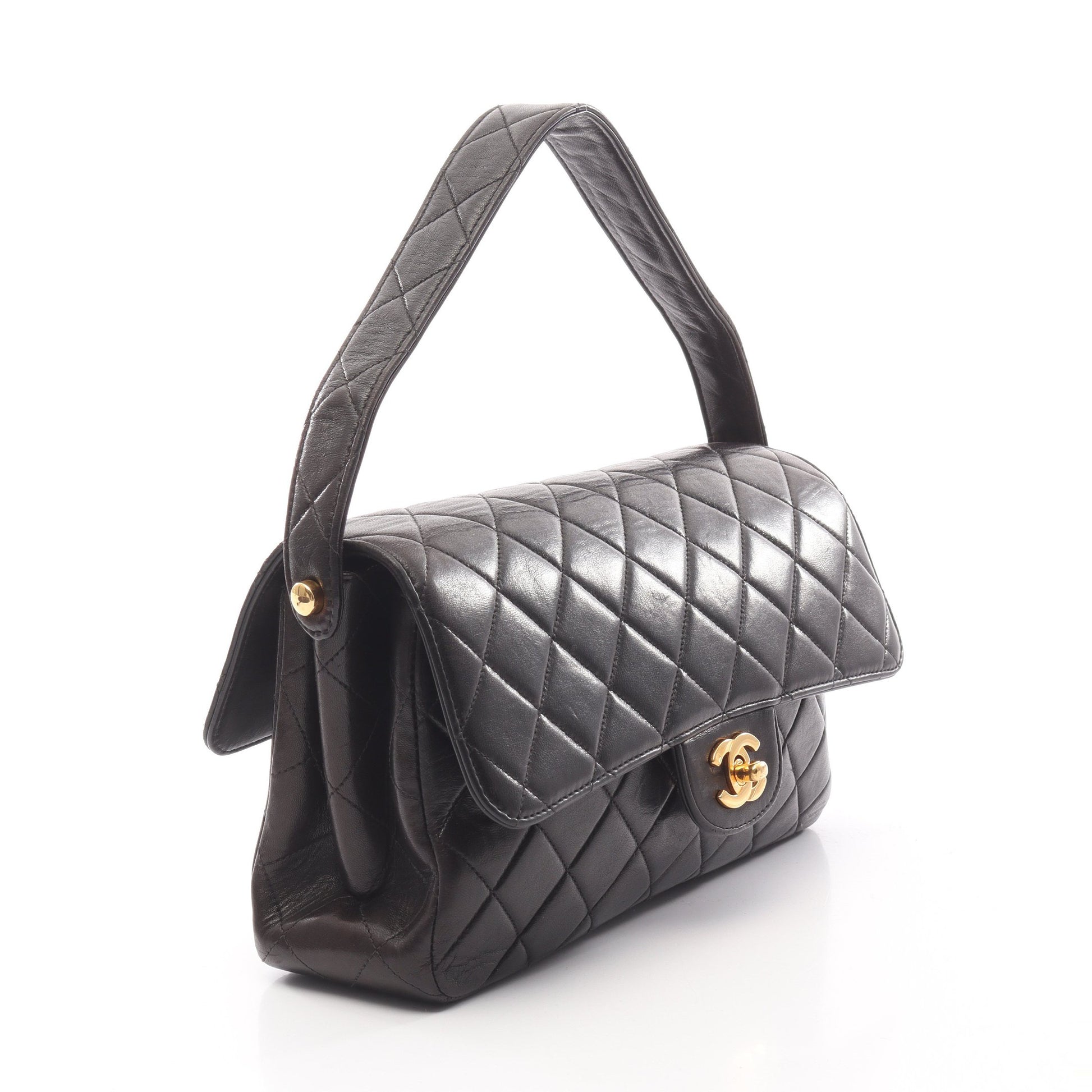 マトラッセ ダブルフェイス ハンドバッグ ラムスキン ブラック ゴールド金具 シャネル バッグ CHANEL