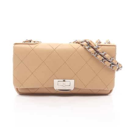 2.55 ワイルドステッチ Wチェーンショルダーバッグ ラムスキン ベージュ シルバー金具 シャネル バッグ CHANEL