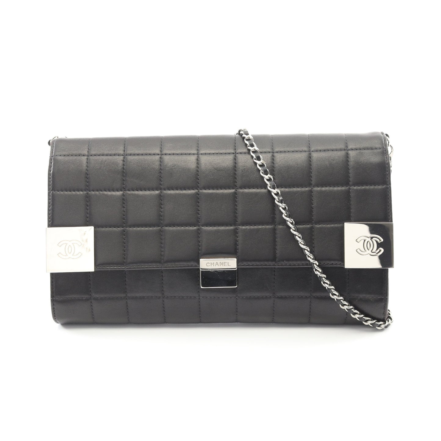 チョコバー チェーンショルダーバッグ ラムスキン ブラック シルバー金具 シャネル バッグ CHANEL