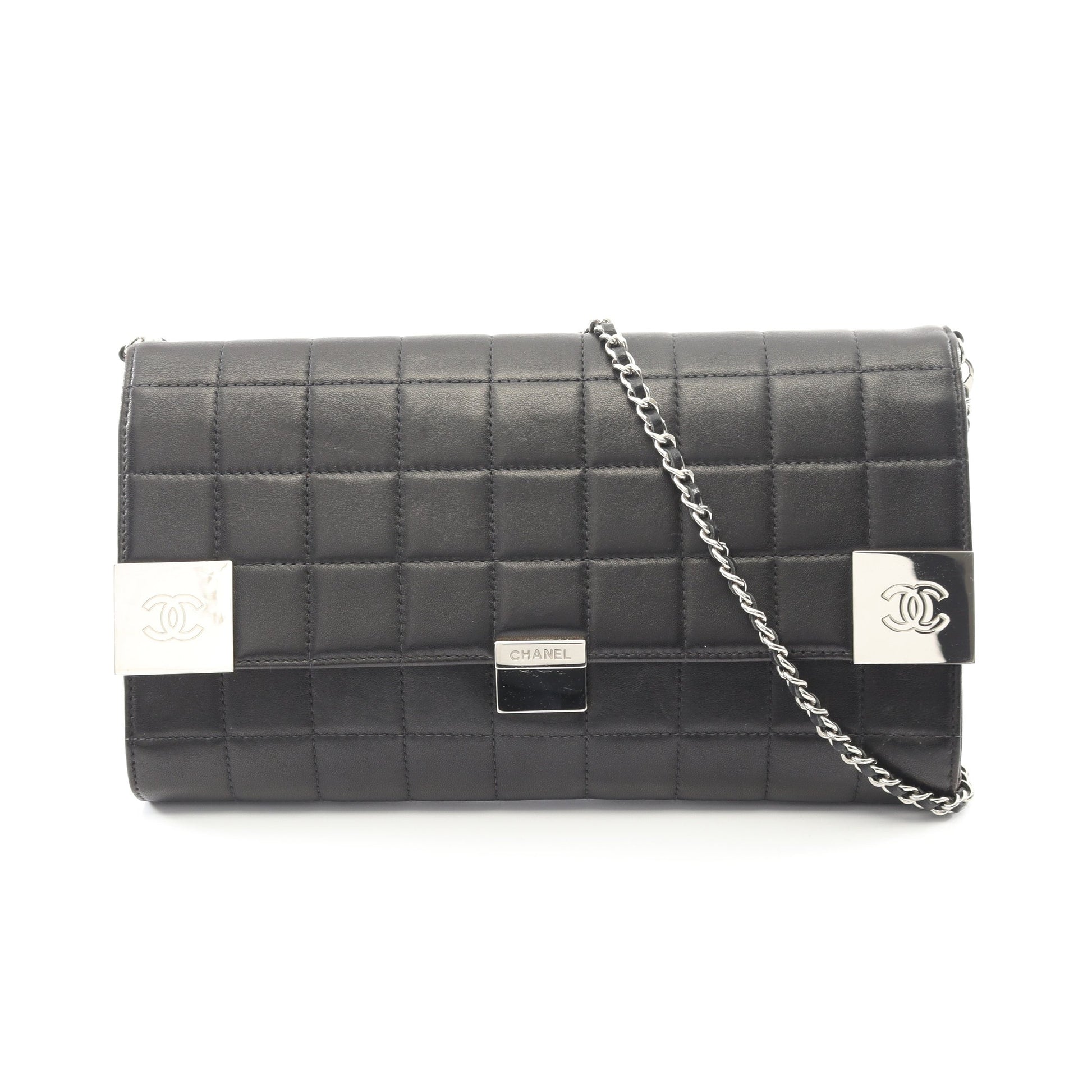 チョコバー チェーンショルダーバッグ ラムスキン ブラック シルバー金具 シャネル バッグ CHANEL