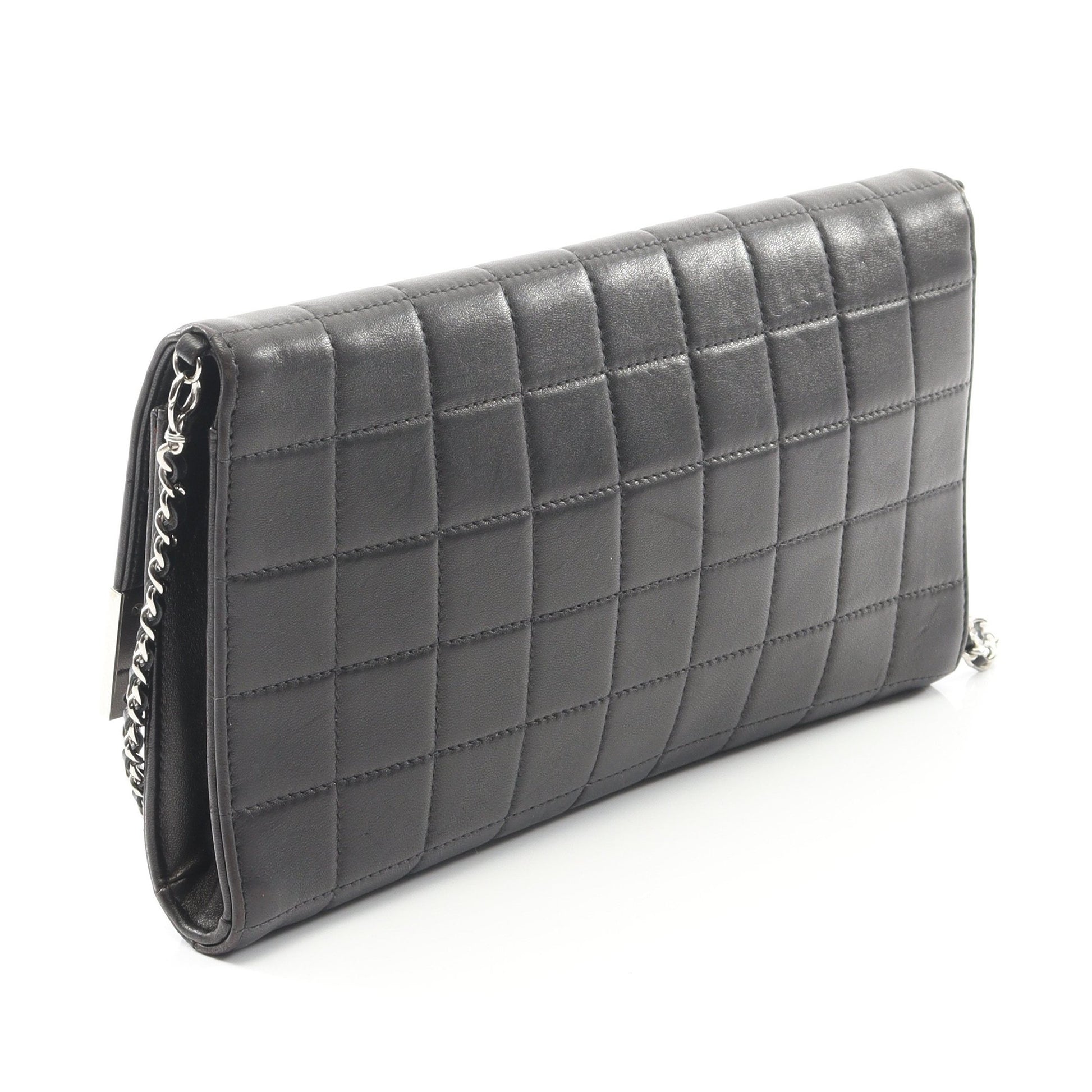 チョコバー チェーンショルダーバッグ ラムスキン ブラック シルバー金具 シャネル バッグ CHANEL