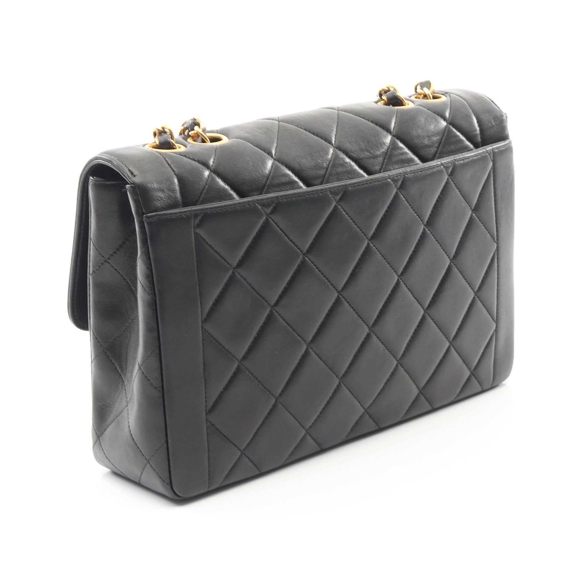 マトラッセ シングルフラップ チェーンショルダーバッグ ラムスキン ブラック ゴールド金具 シャネル バッグ CHANEL