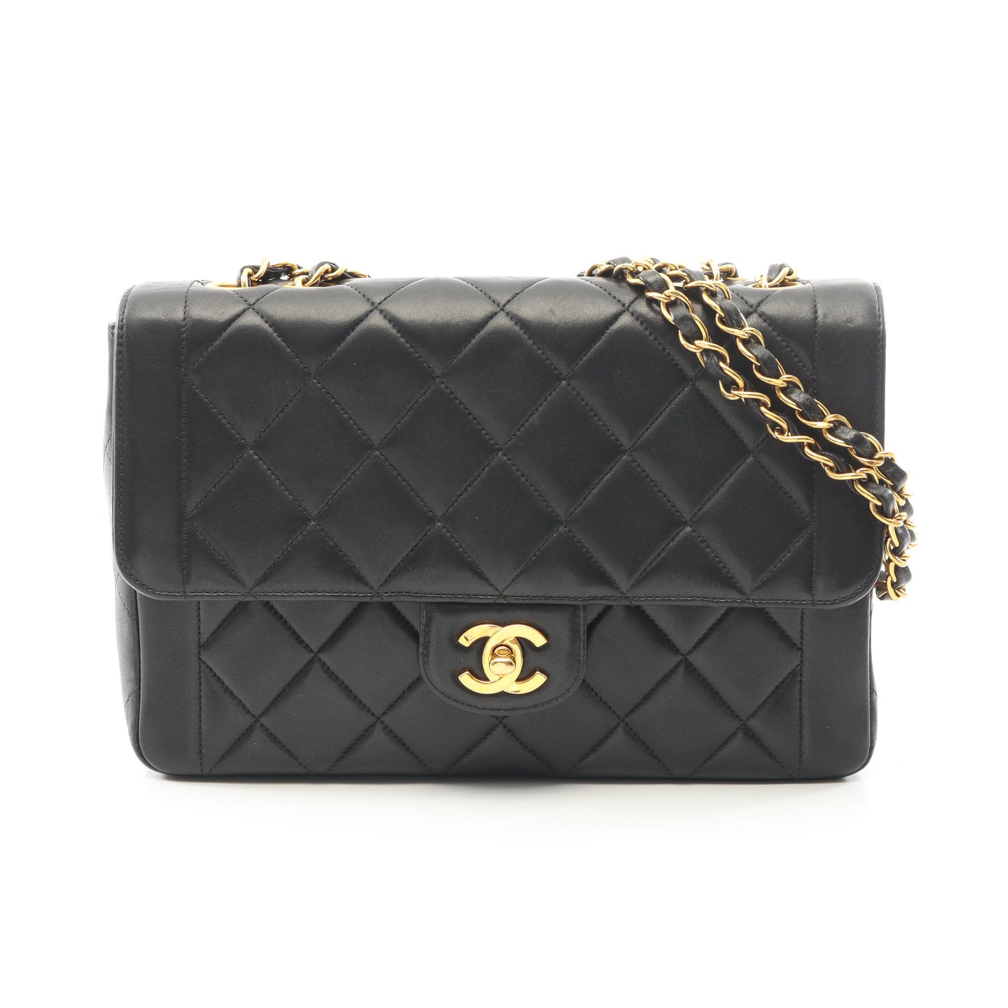 マトラッセ シングルフラップ チェーンショルダーバッグ ラムスキン ブラック ゴールド金具 シャネル バッグ CHANEL