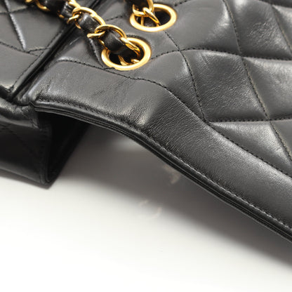 マトラッセ シングルフラップ チェーンショルダーバッグ ラムスキン ブラック ゴールド金具 シャネル バッグ CHANEL