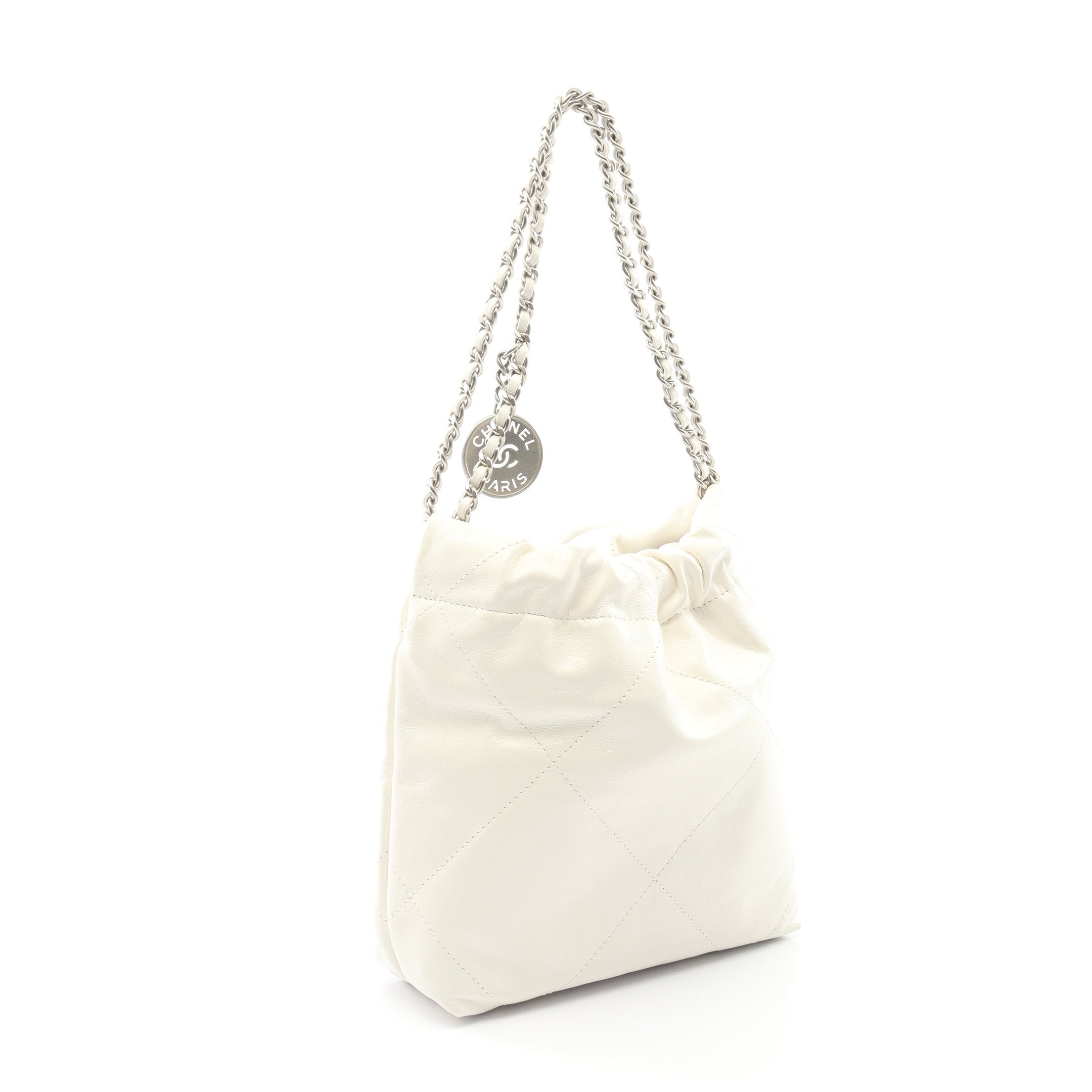 CHANEL ホワイト レザー チェーン ハンドバッグ 22 レザーチェーン ショルダーバッグ ホワイト CHANEL 22 ミニ