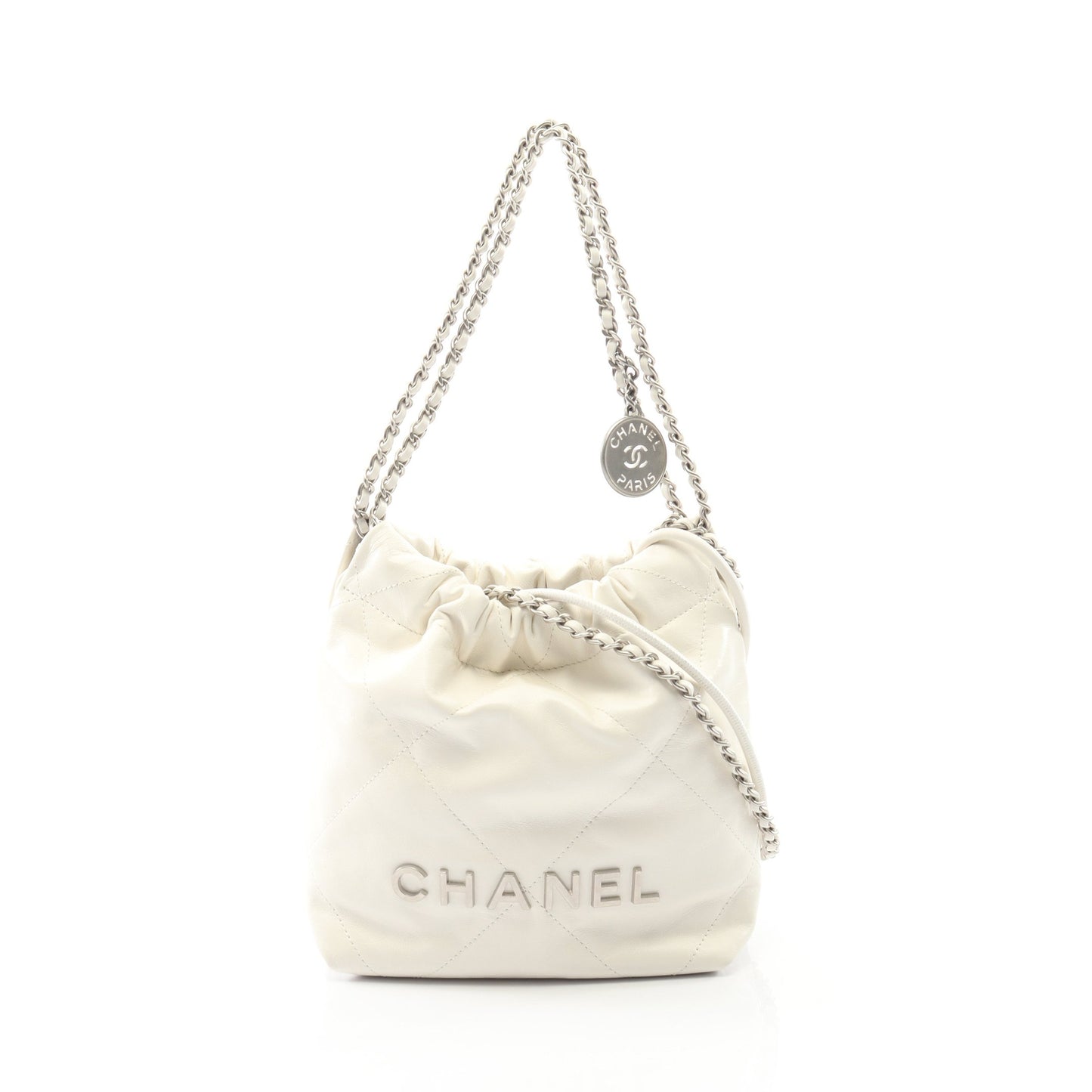 CHANEL 22 ミニ チェーンショルダーバッグ レザー ホワイト シルバー金具 シャネル バッグ CHANEL