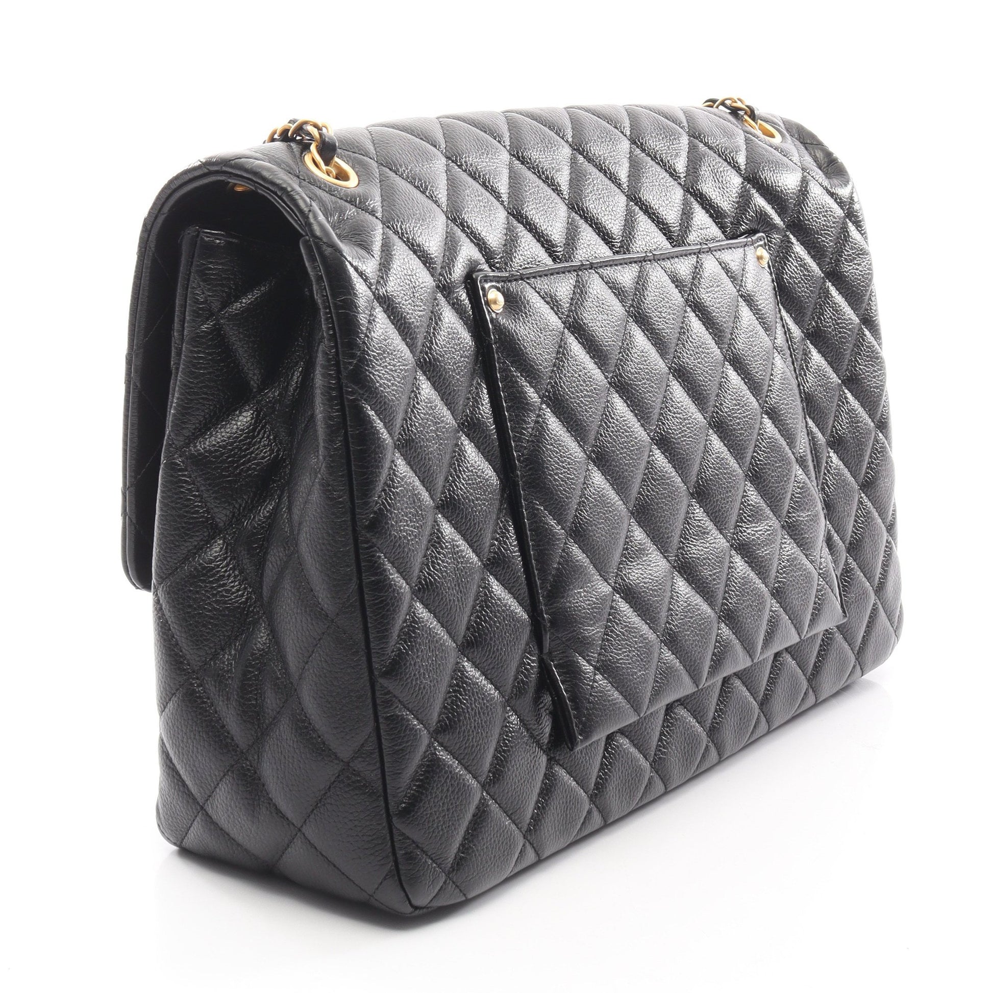 マキシ フラップ マトラッセ チェーンショルダーバッグ レザー ブラック ゴールド金具 シャネル バッグ CHANEL