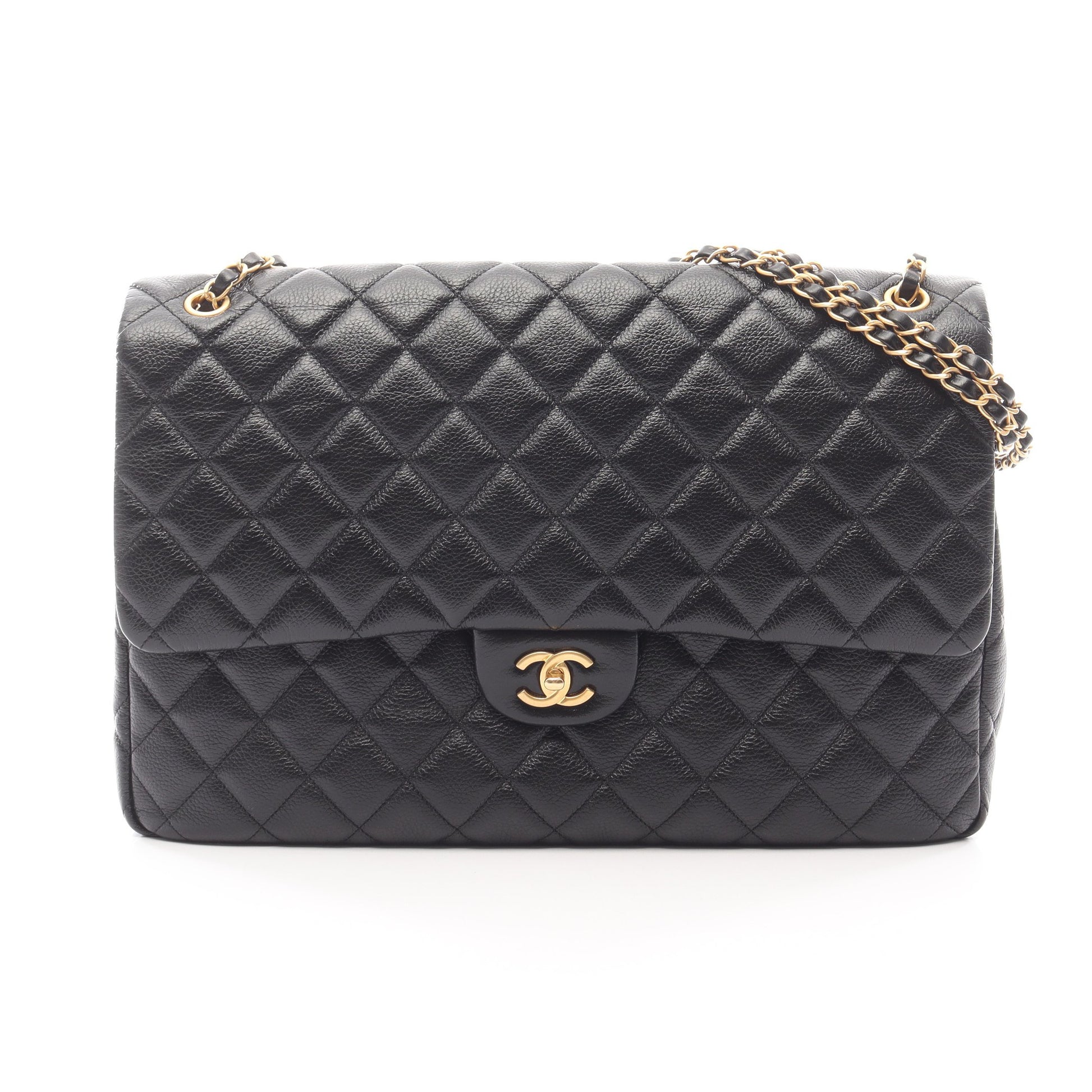 マキシ フラップ マトラッセ チェーンショルダーバッグ レザー ブラック ゴールド金具 シャネル バッグ CHANEL