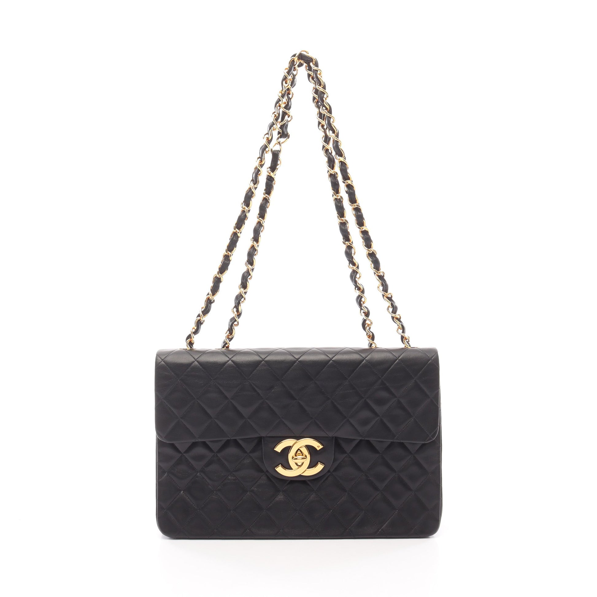 デカマトラッセ34 Wチェーンショルダーバッグ ラムスキン ブラック ゴールド金具 シャネル バッグ CHANEL