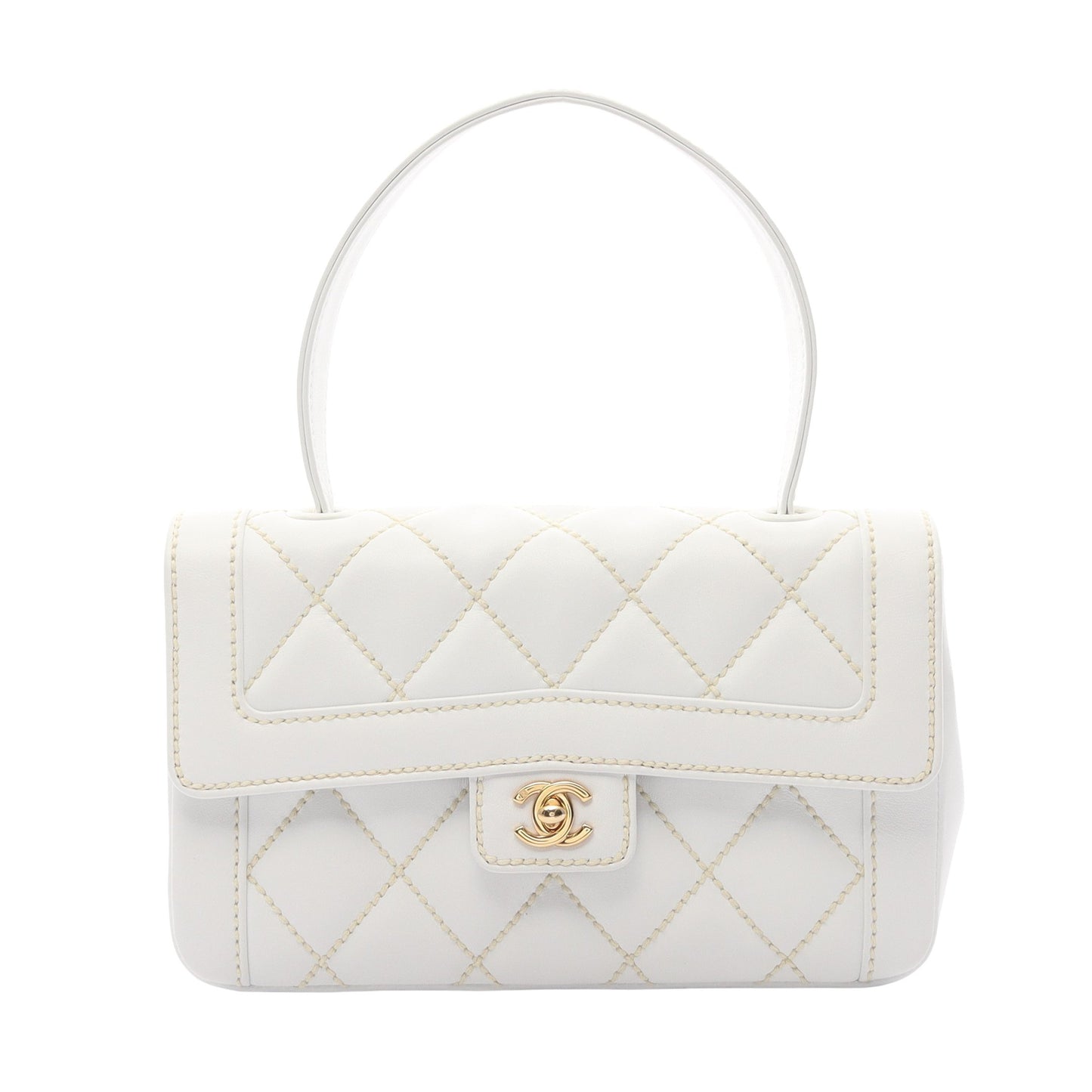 ワイルドステッチ ハンドバッグ レザー ホワイト ゴールド金具 シャネル バッグ CHANEL