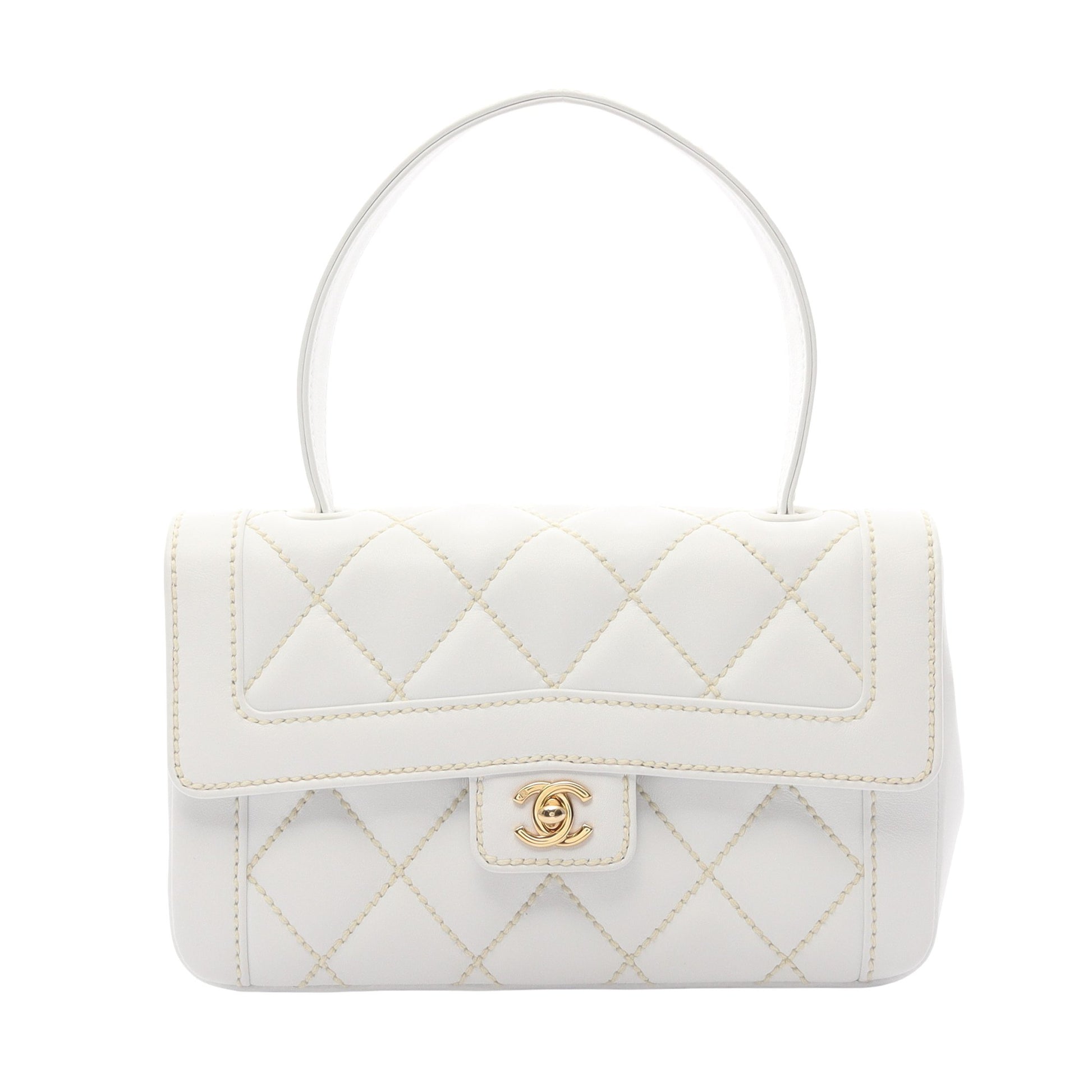 ワイルドステッチ ハンドバッグ レザー ホワイト ゴールド金具 シャネル バッグ CHANEL