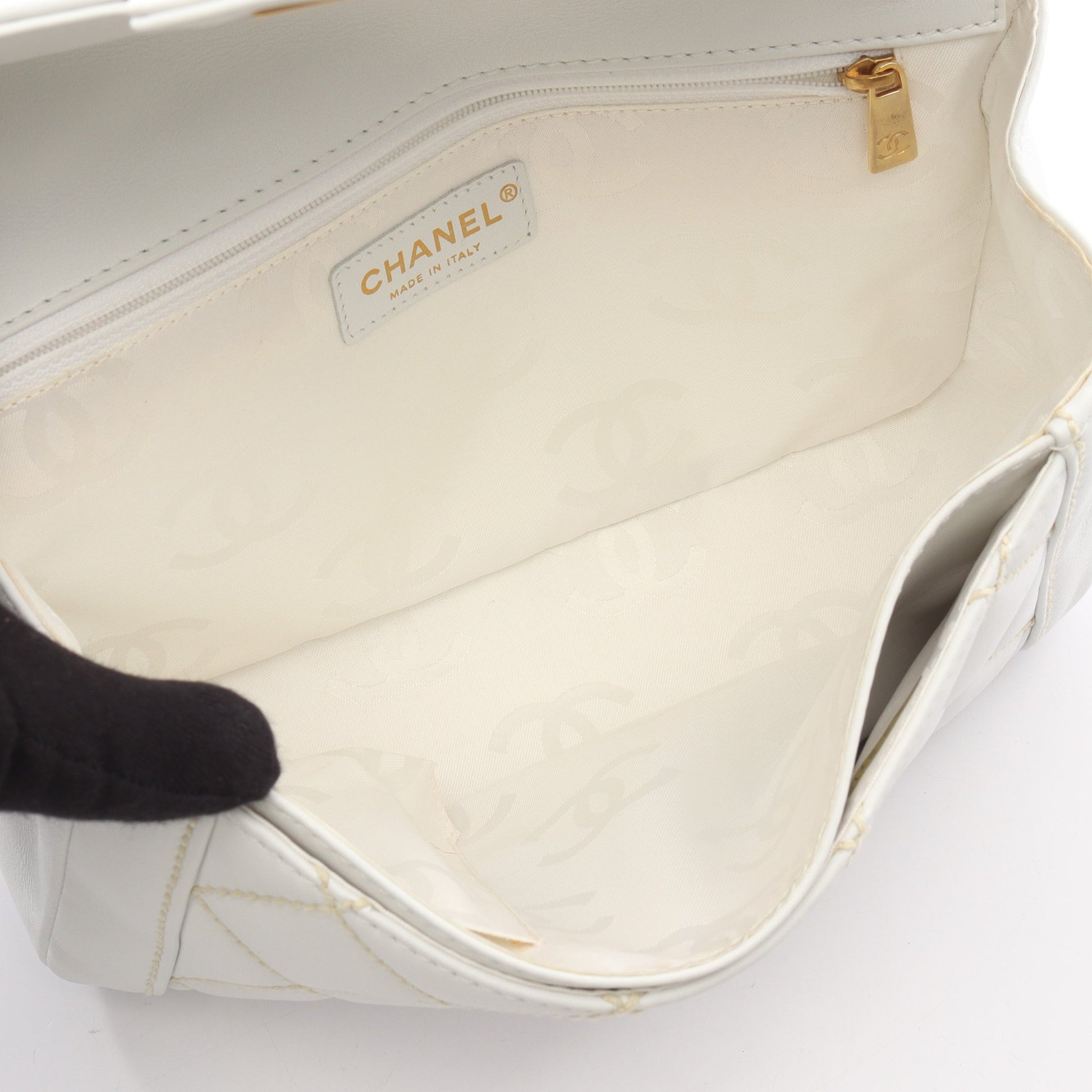 ワイルドステッチ ハンドバッグ レザー ホワイト ゴールド金具 シャネル バッグ CHANEL