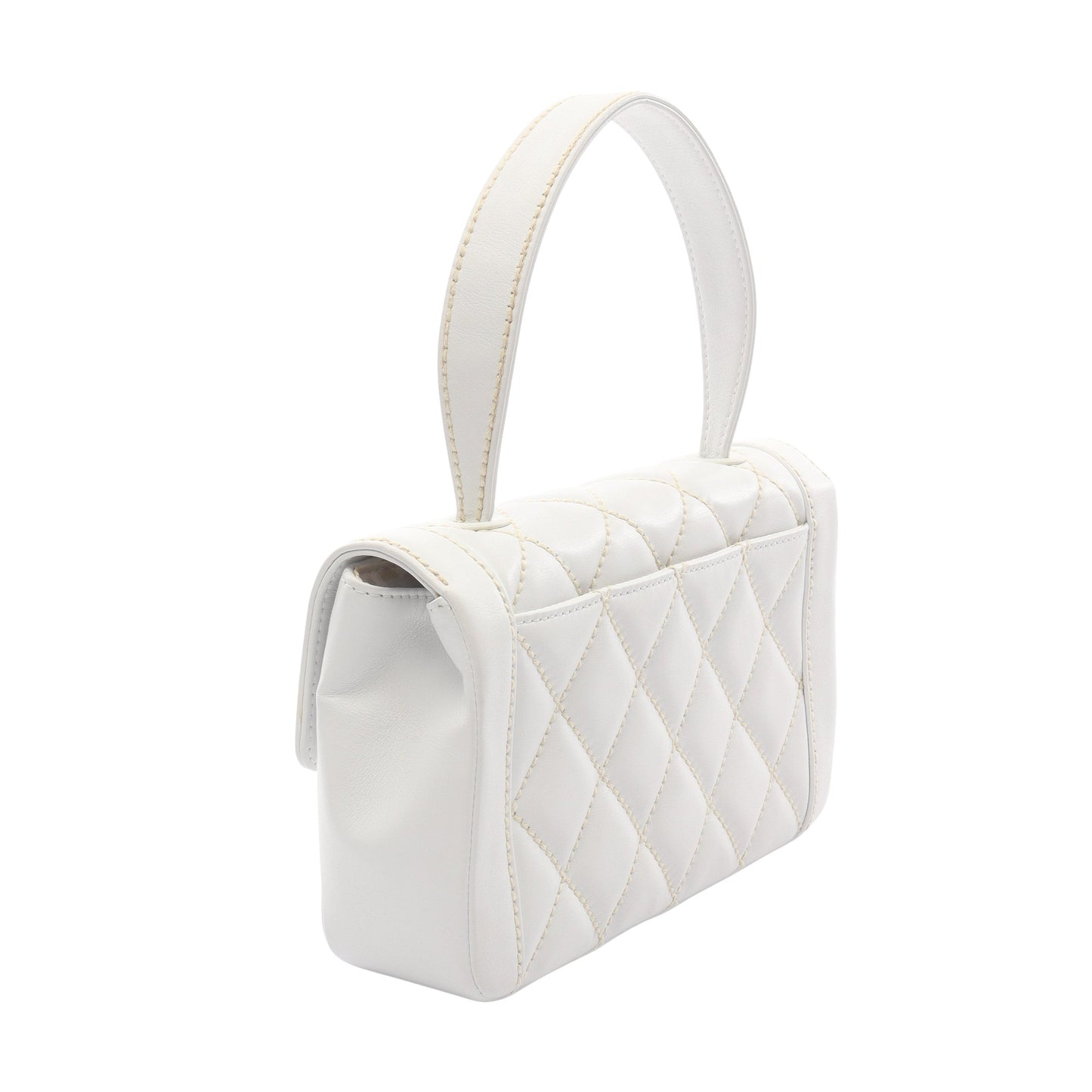 ワイルドステッチ ハンドバッグ レザー ホワイト ゴールド金具 シャネル バッグ CHANEL