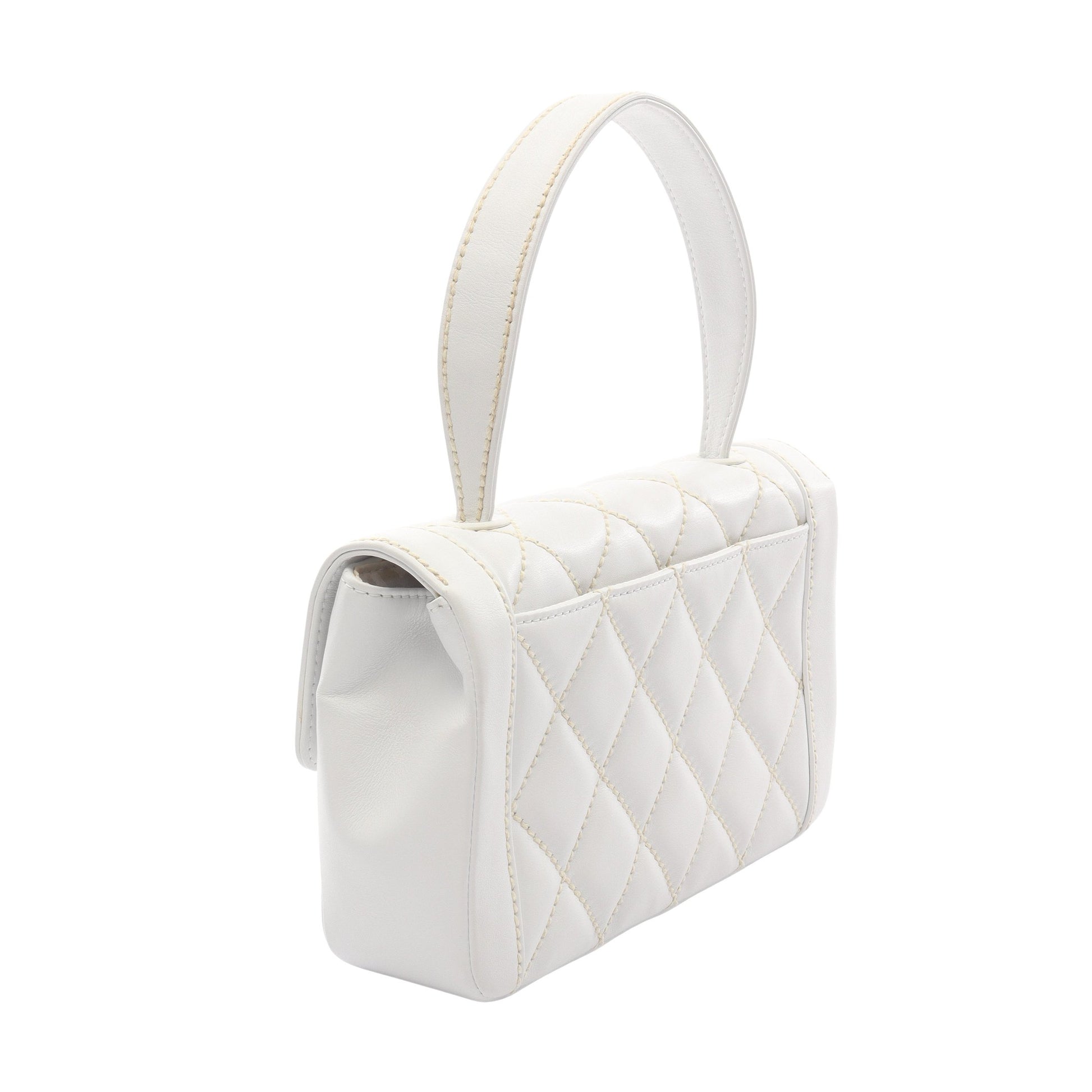 ワイルドステッチ ハンドバッグ レザー ホワイト ゴールド金具 シャネル バッグ CHANEL