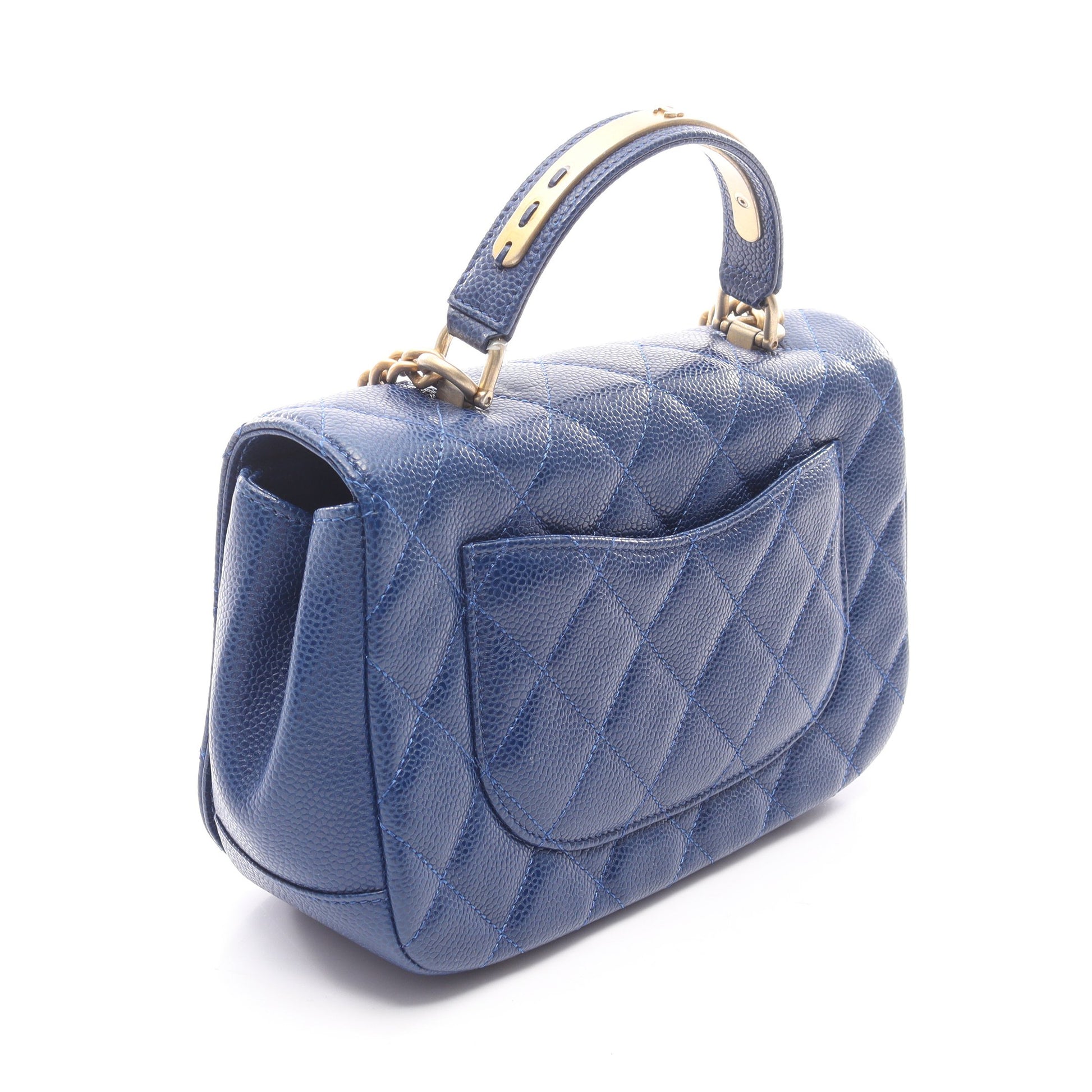 マトラッセ トップハンドル チェーンショルダーバッグ キャビアスキン ブルー ゴールド金具 2WAY シャネル バッグ CHANEL