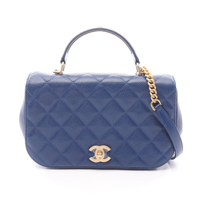 マトラッセ トップハンドル チェーンショルダーバッグ キャビアスキン ブルー ゴールド金具 2WAY シャネル バッグ CHANEL