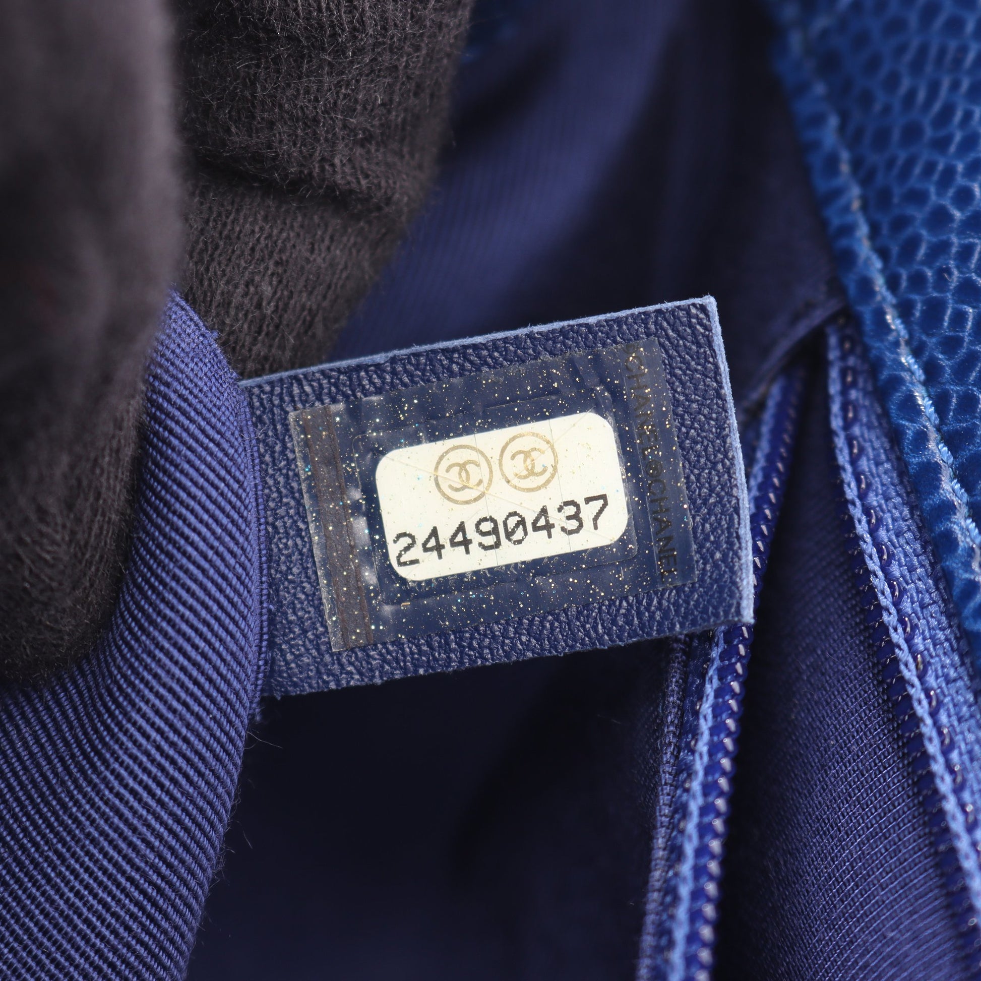 マトラッセ トップハンドル チェーンショルダーバッグ キャビアスキン ブルー ゴールド金具 2WAY シャネル バッグ CHANEL