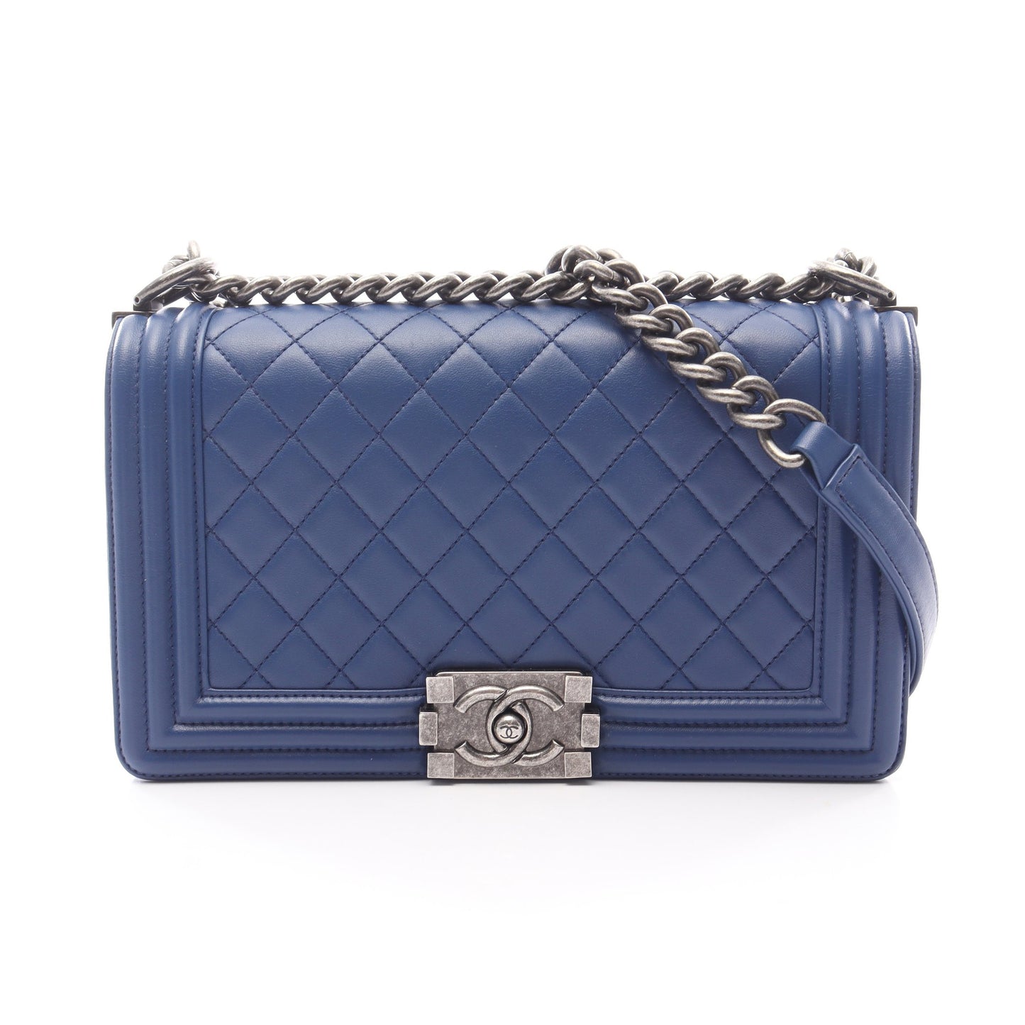 ボーイシャネル チェーンショルダーバッグ ラムスキン ブルー アンティークシルバー金具 シャネル バッグ CHANEL